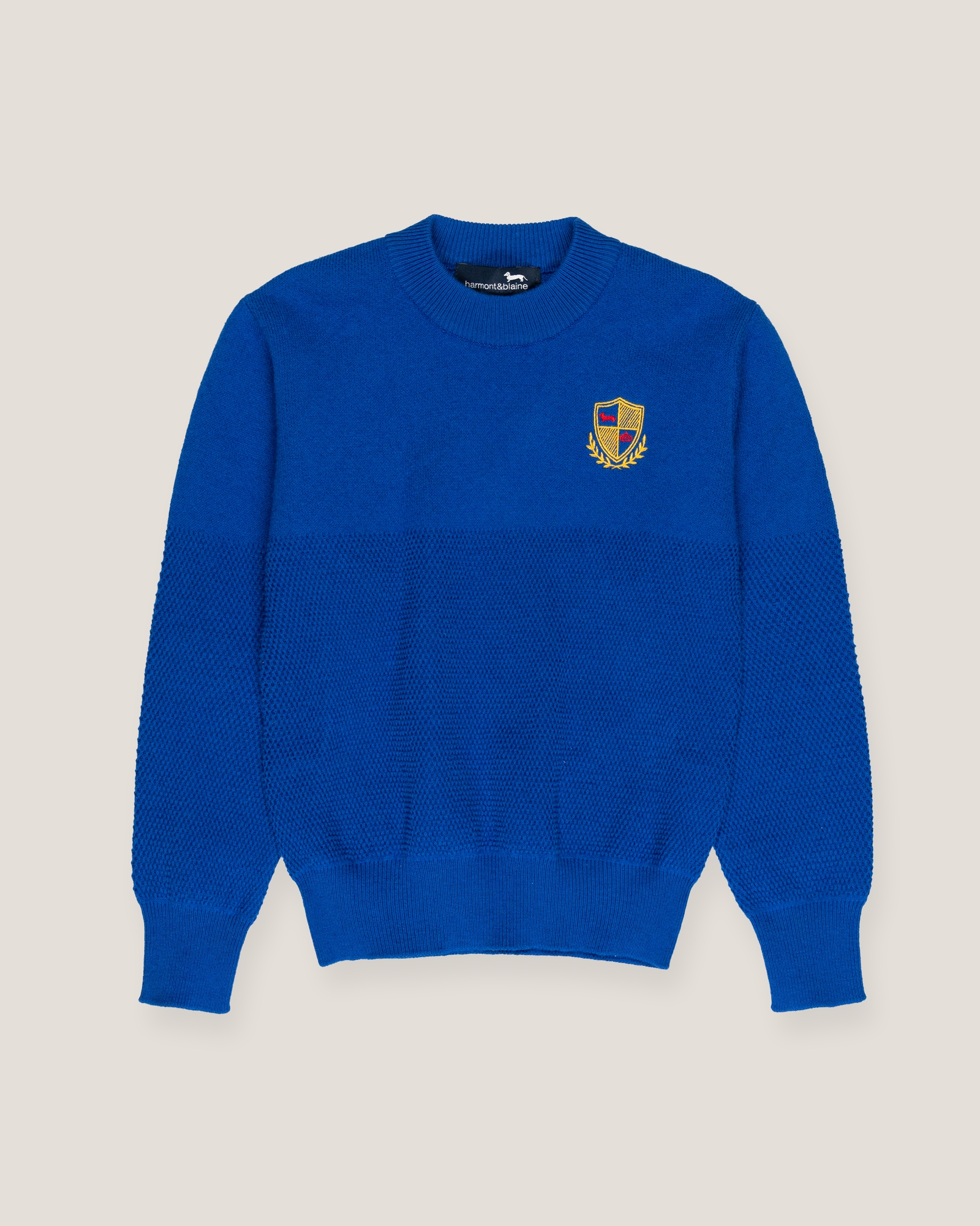 Plain and moss stitch crewneck sweater