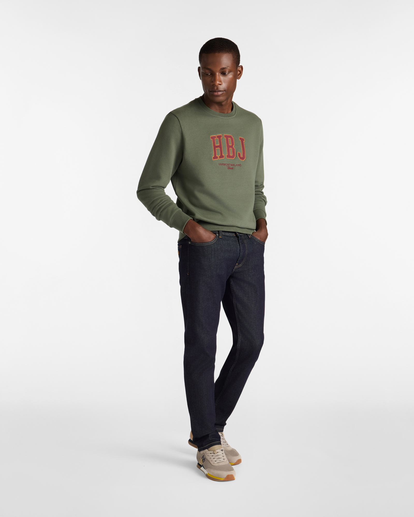 Crewneck Sweatshirt with Embroidered HBJ Logo, Olive Green, large image number 3