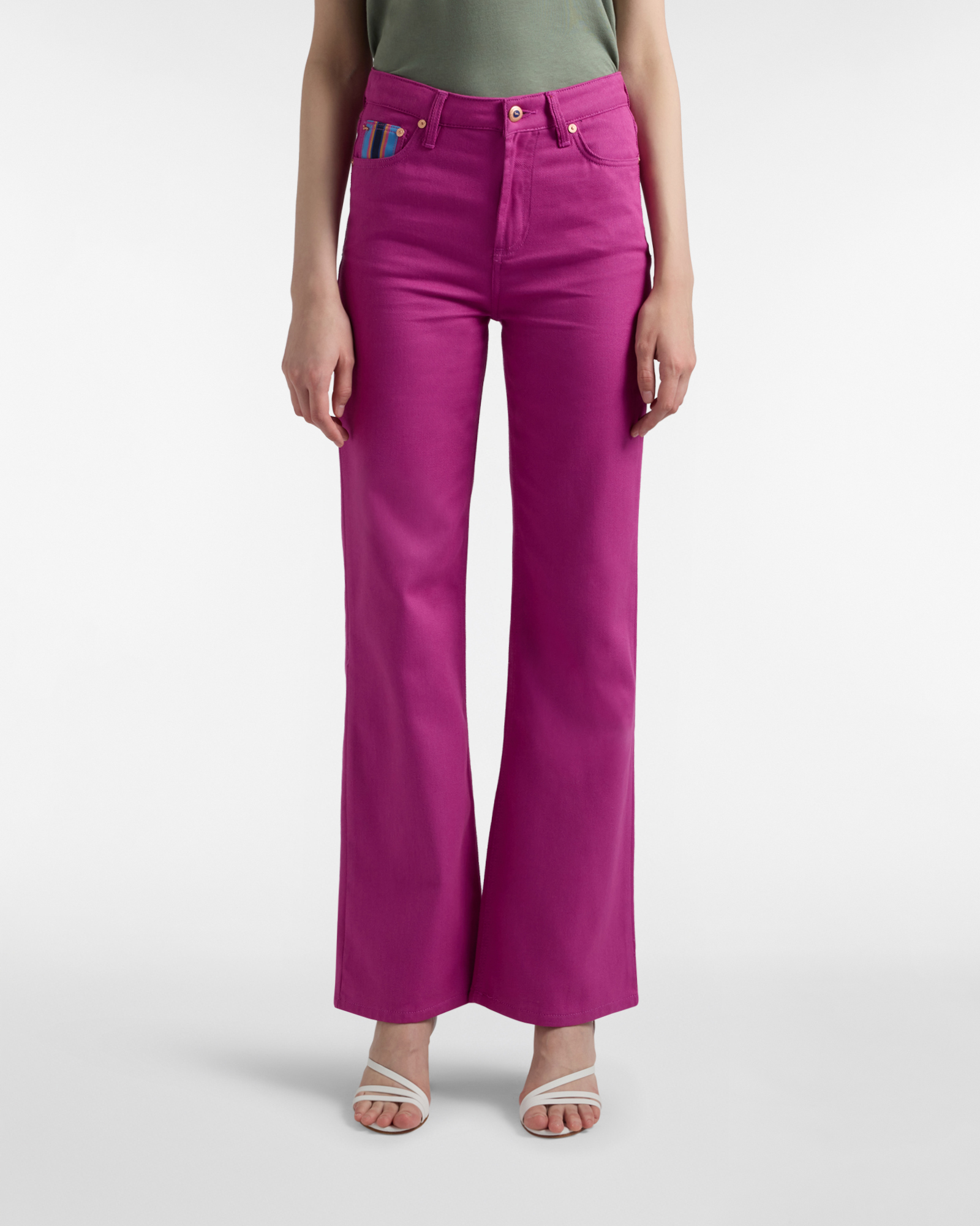 Pantaloni Donna Cinque Tasche Vita Alta in Cotone, Donna, Rosso, Taglia: 36