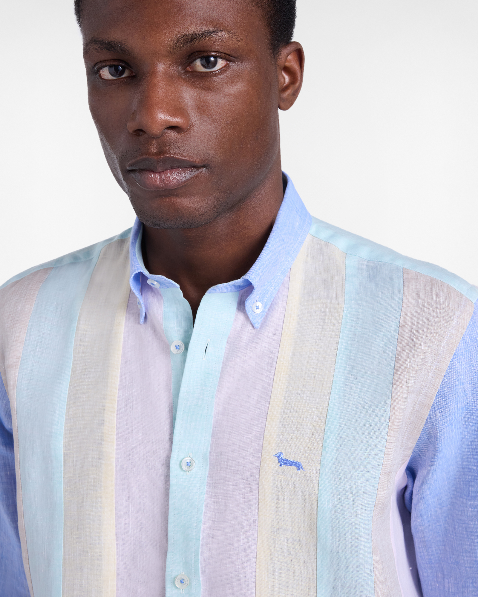 Camisa de lino con bandas en contraste, Celeste, large image number 2