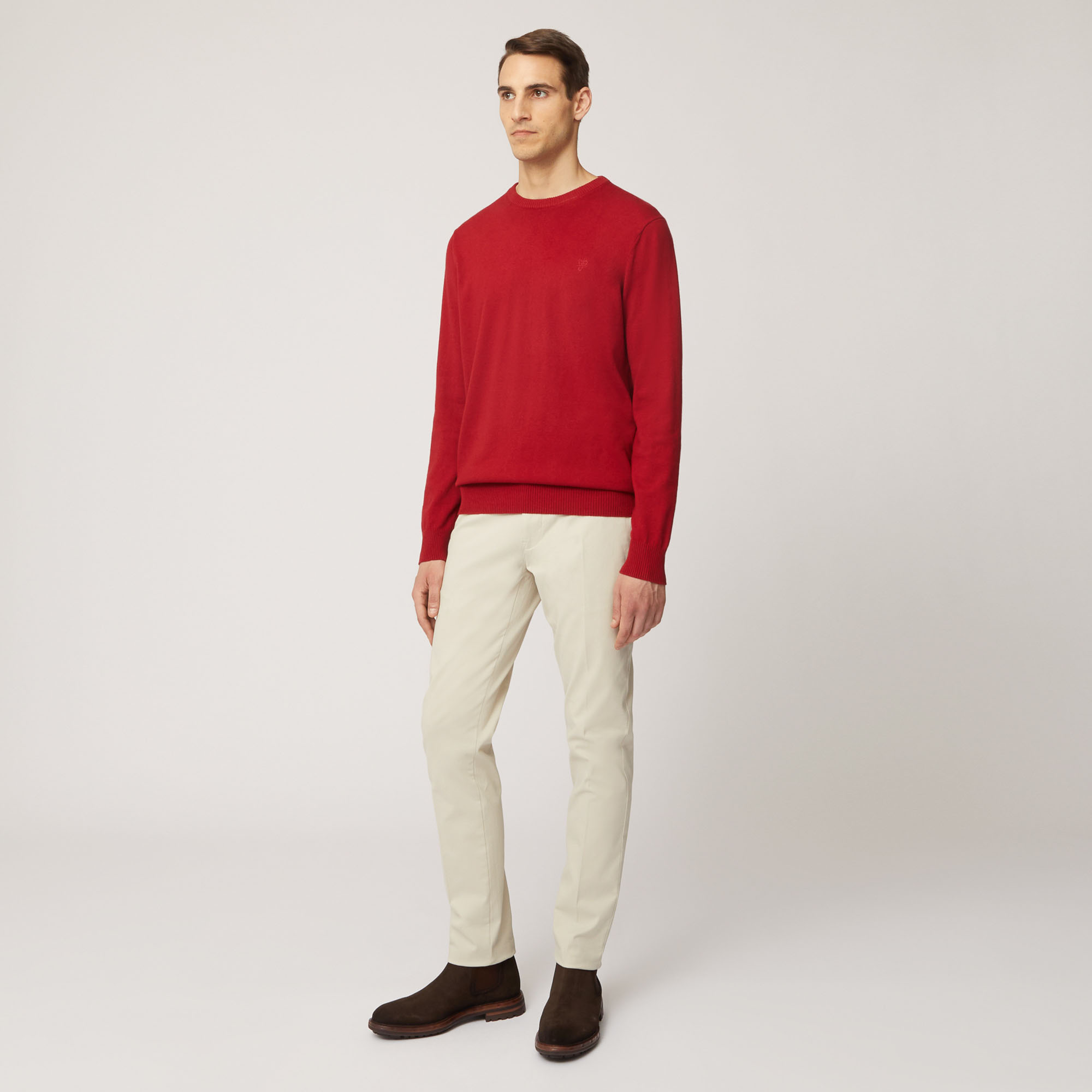 Pullover Girocollo Con Toppe Sui Gomiti, Rosso, large image number 3