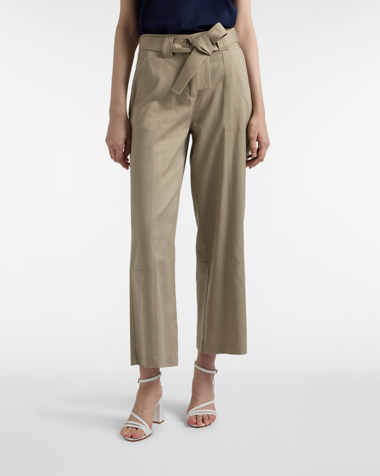 Pantaloni Donna con Cinta e Passanti Impunturati, Donna, Grigio, Taglia: 36