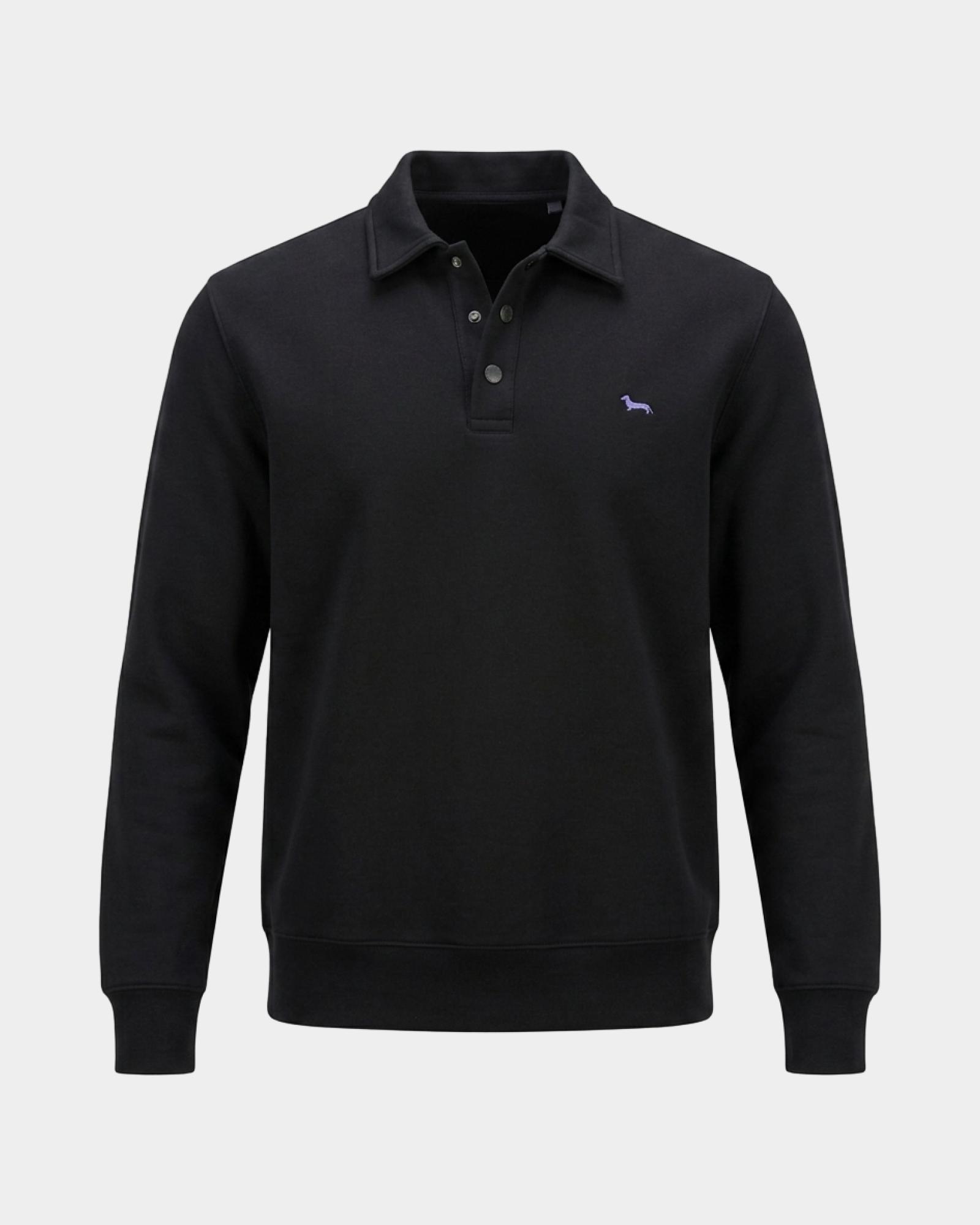 Sudadera para hombre con cuello polo negra y botones a presi&oacute;n, NEGRO, large