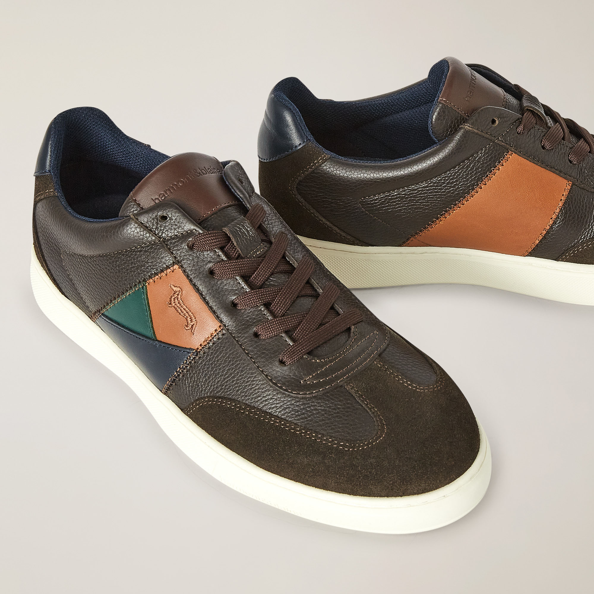 Grained Leather And Suede Sneakers, Brown, large image number 3