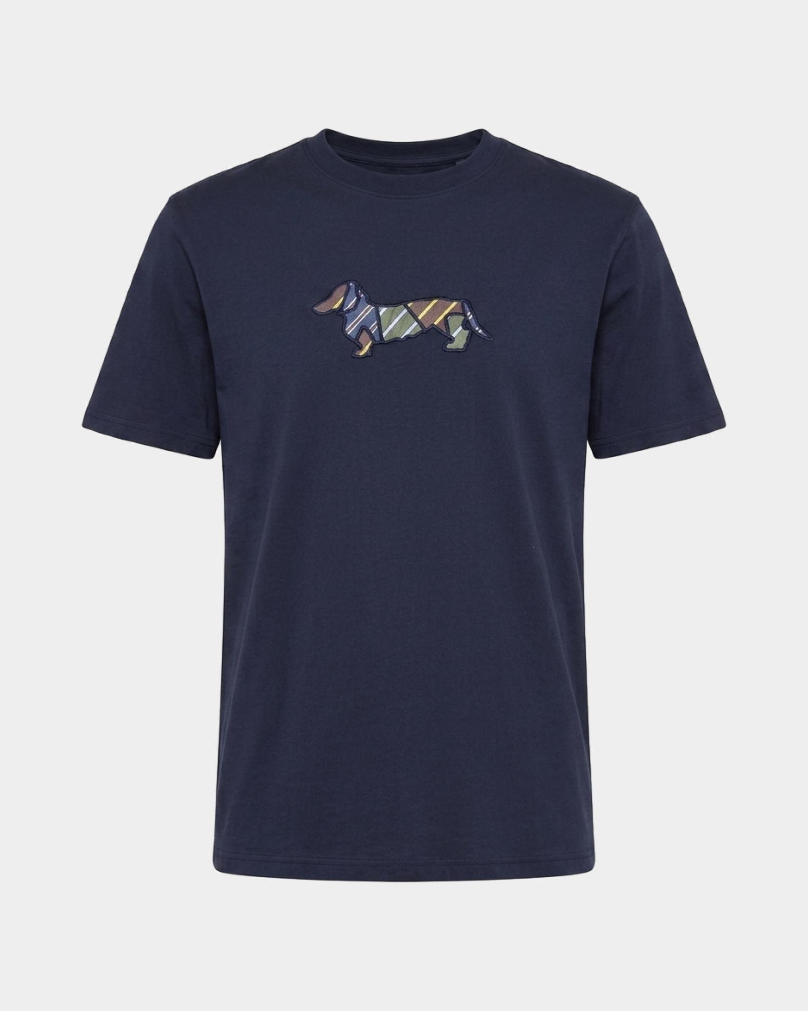 Men's regular-fit T-shirt in 100% pure cotton with embroidered dachshund, NAVY BLUE, large