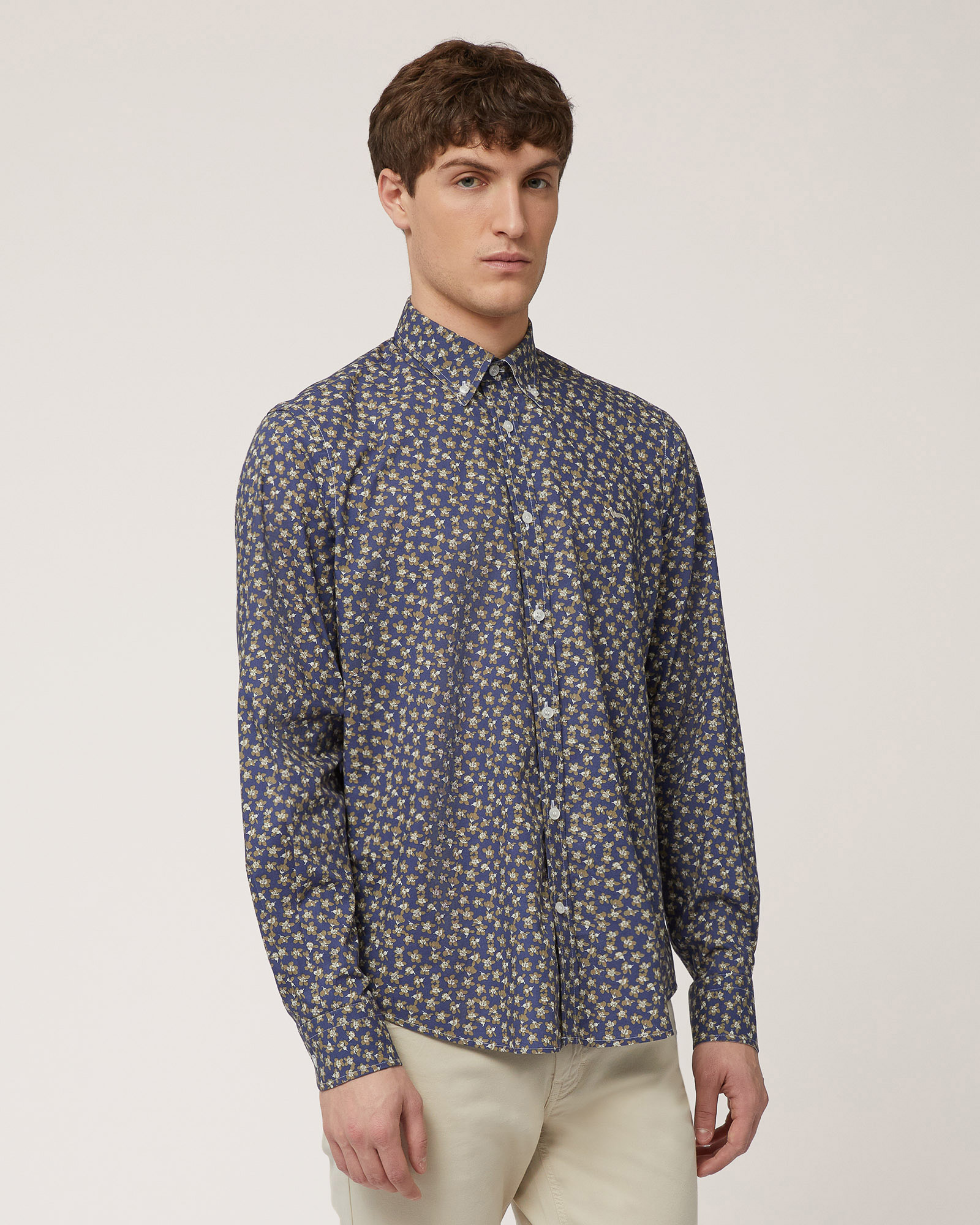 Floral Micro Pattern Shirt, Marine Blue, large image number 0