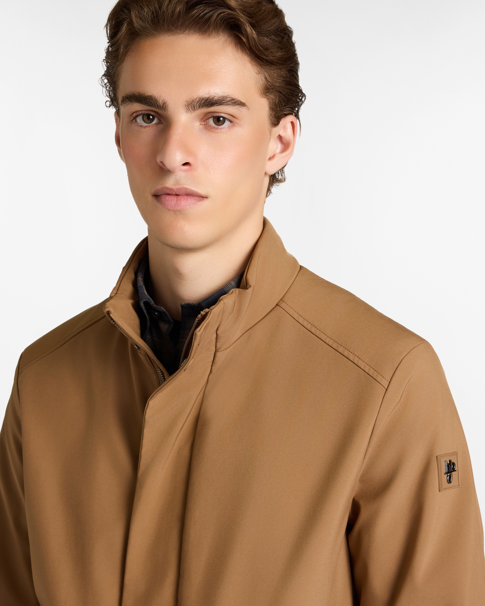 Soft Shell Jacket with Stand-Up Collar and Utility Pockets, Brown, large image number 2