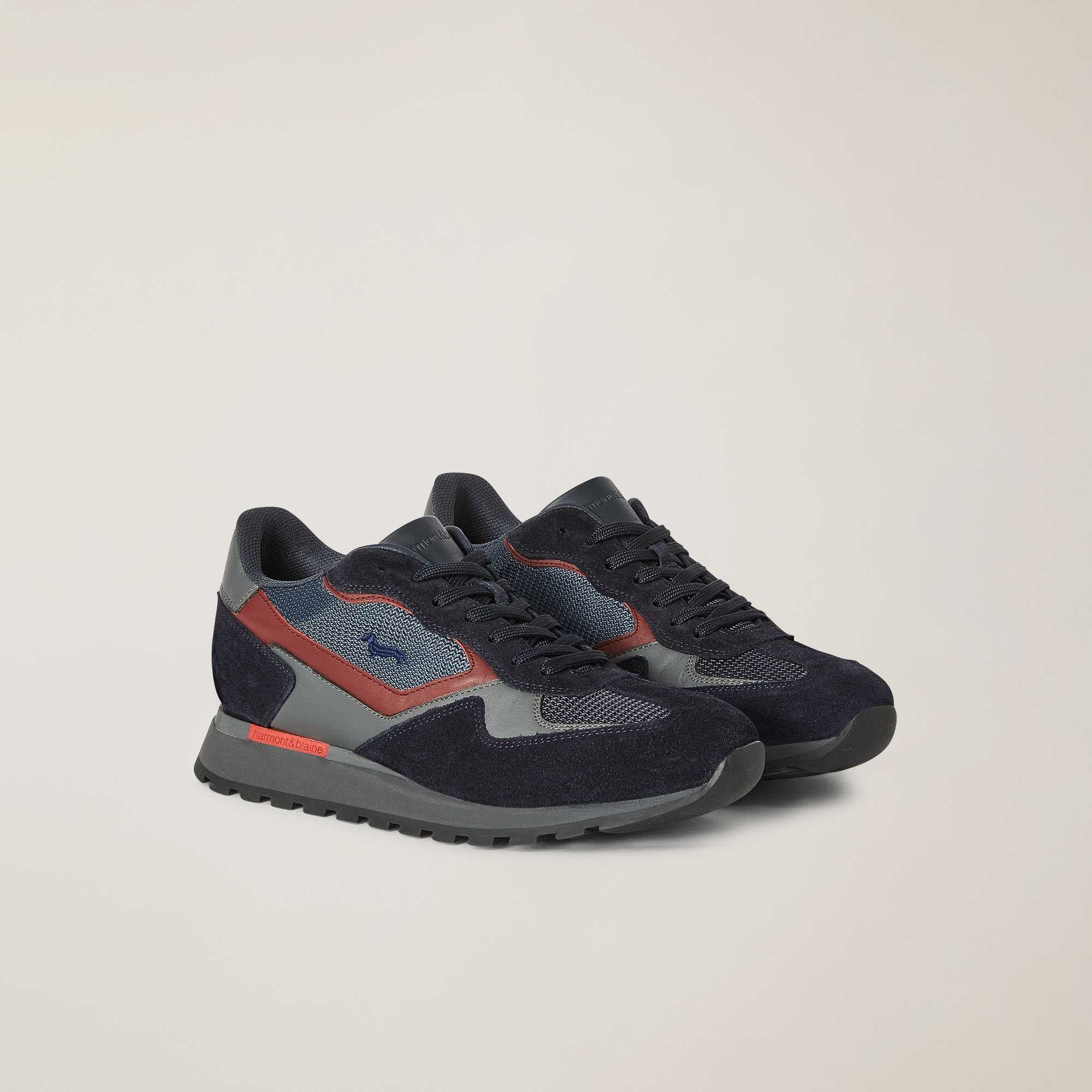 Sneaker Da Running In Mix Di Materiali Con Inserti A Contrasto, Blu/Rosso, large