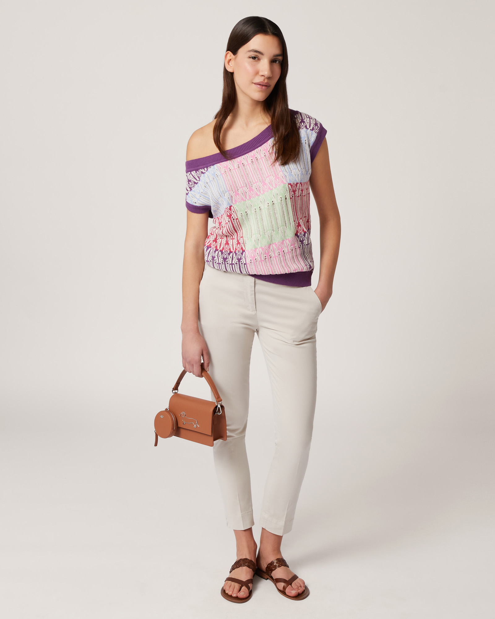 Sleeveless Jacquard Sweater, Violet, large image number 3