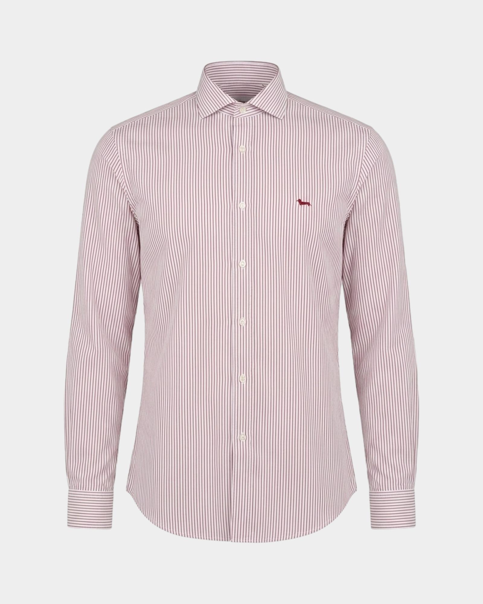 Men's narrow-fit  shirt featuring stripes on a  yarn-dyed background, RED, large