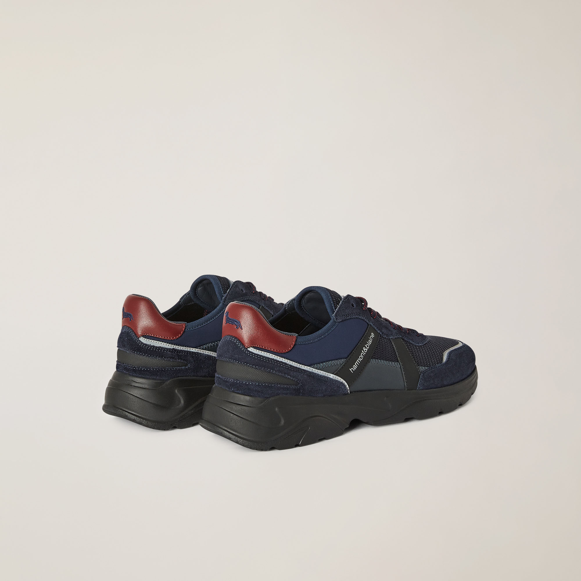 Sneaker Da Running In Pelle E Tessuto, Blu/Rosso, large