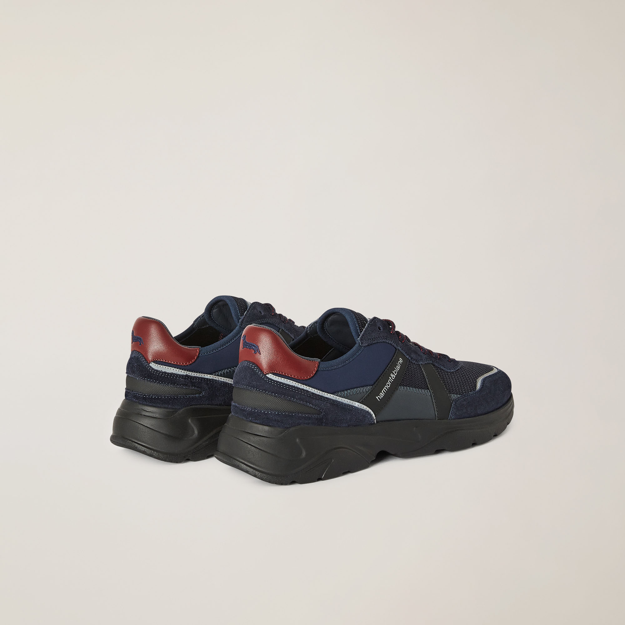 Sneaker Da Running In Pelle E Tessuto, Blu/Rosso, large image number 2