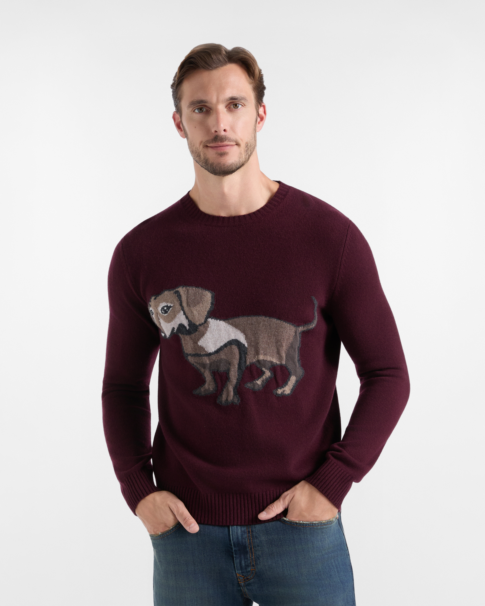 Pullover Uomo in misto lana e cashmere rosso Regular Fit Made in Italy