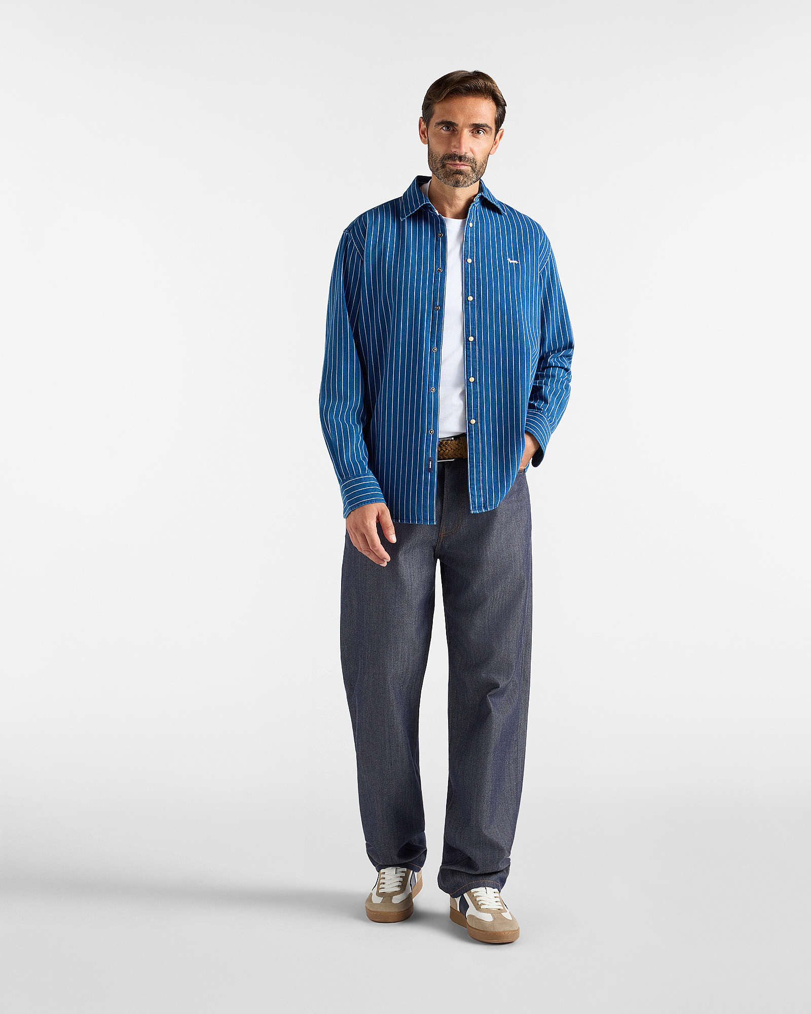 CLASSIC FIT INDIGO STRIPED SHIRT, DENIM BLUE, large image number 3
