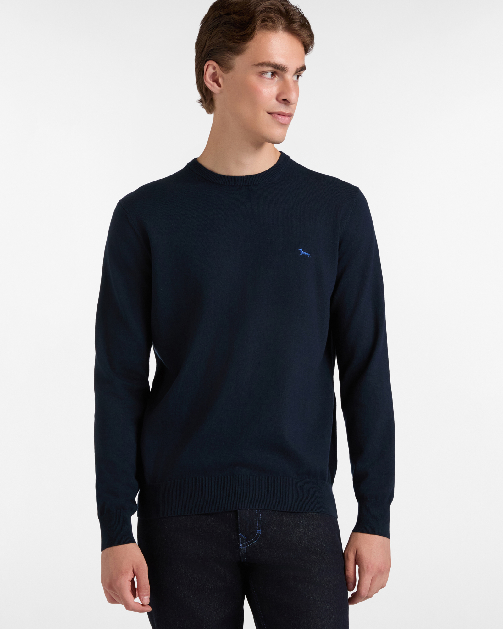 Wool and Cotton Pullover, Navy Blue, large