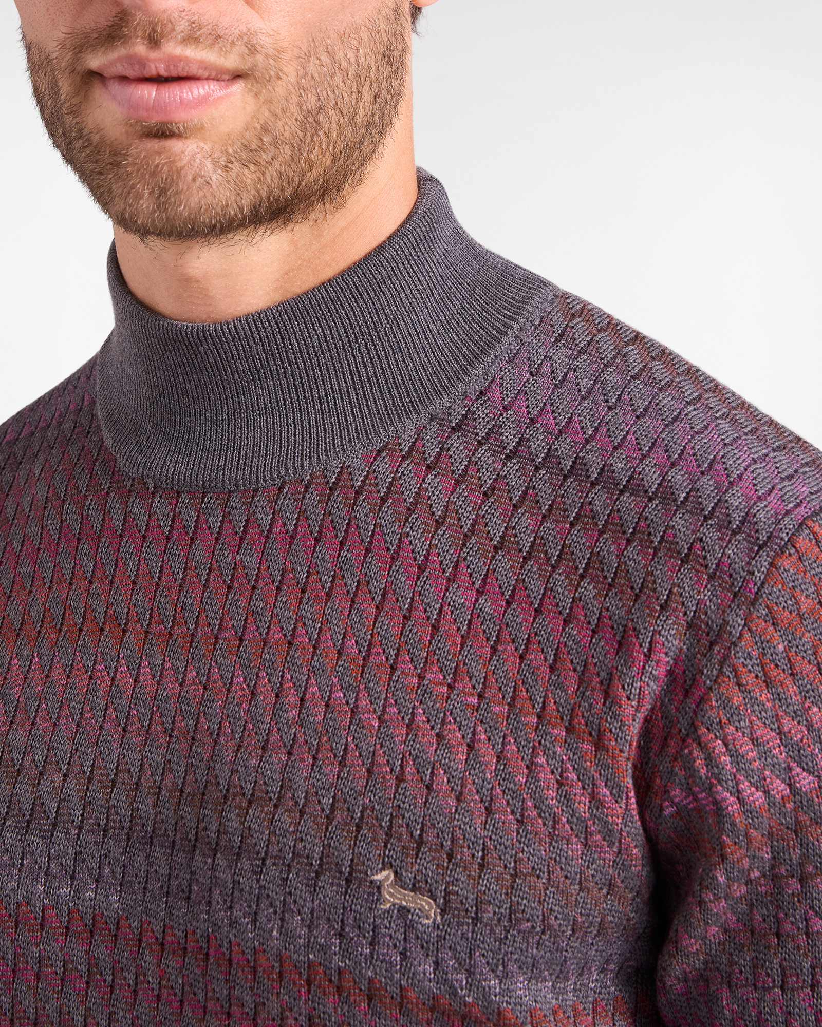 Men's Made in Italy regular fit sweater with Perkins collar in 100% pure wool, GRAY, large