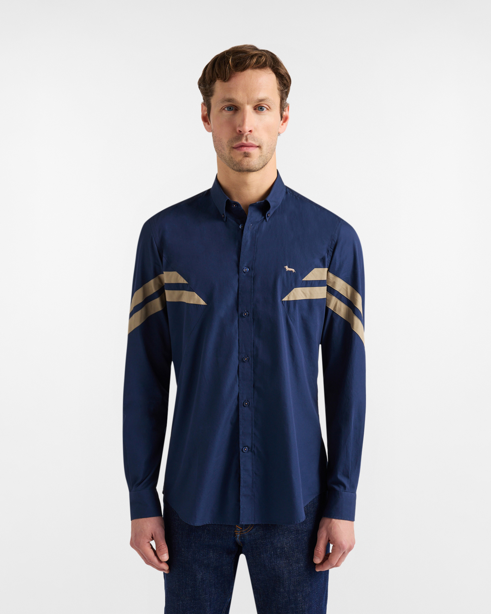 Shirt with contrasting bands, Dark Blue, large image number 0