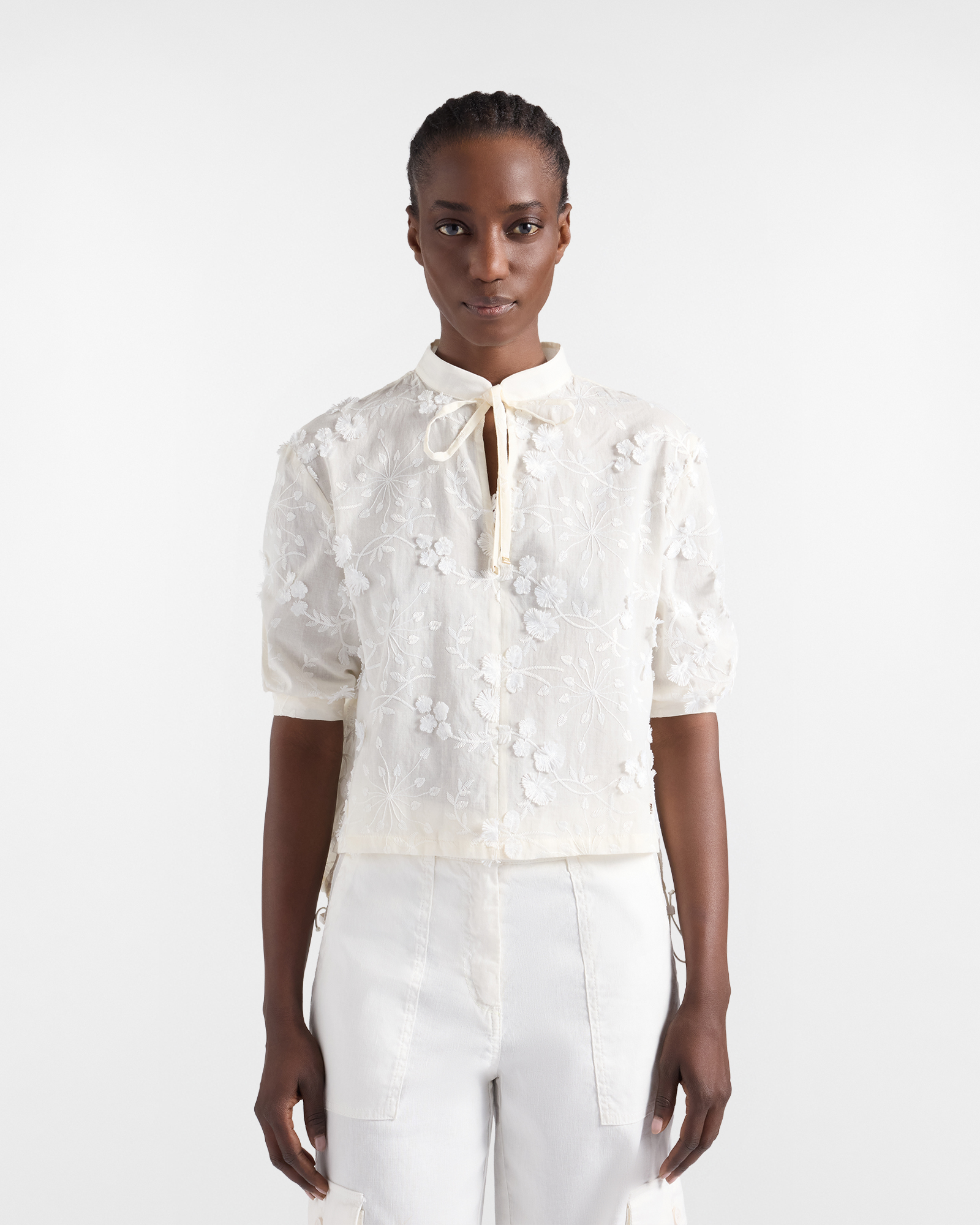 Camicia Over Donna con Manica a Sbuffo in Cotone, Donna, Bianco, Taglia: 36