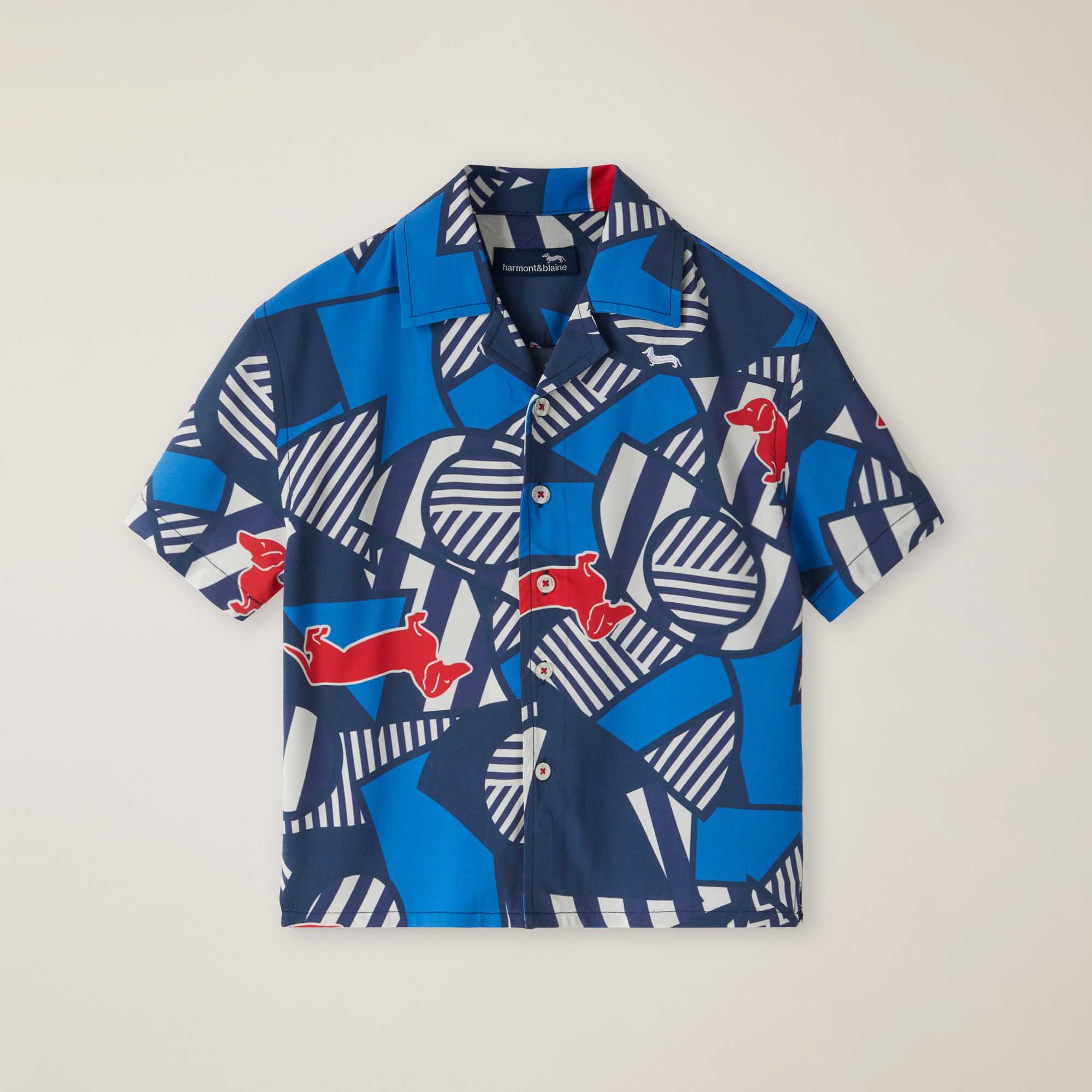 Camisa bowling con estampado geométrico, Azul claro, large image number 0