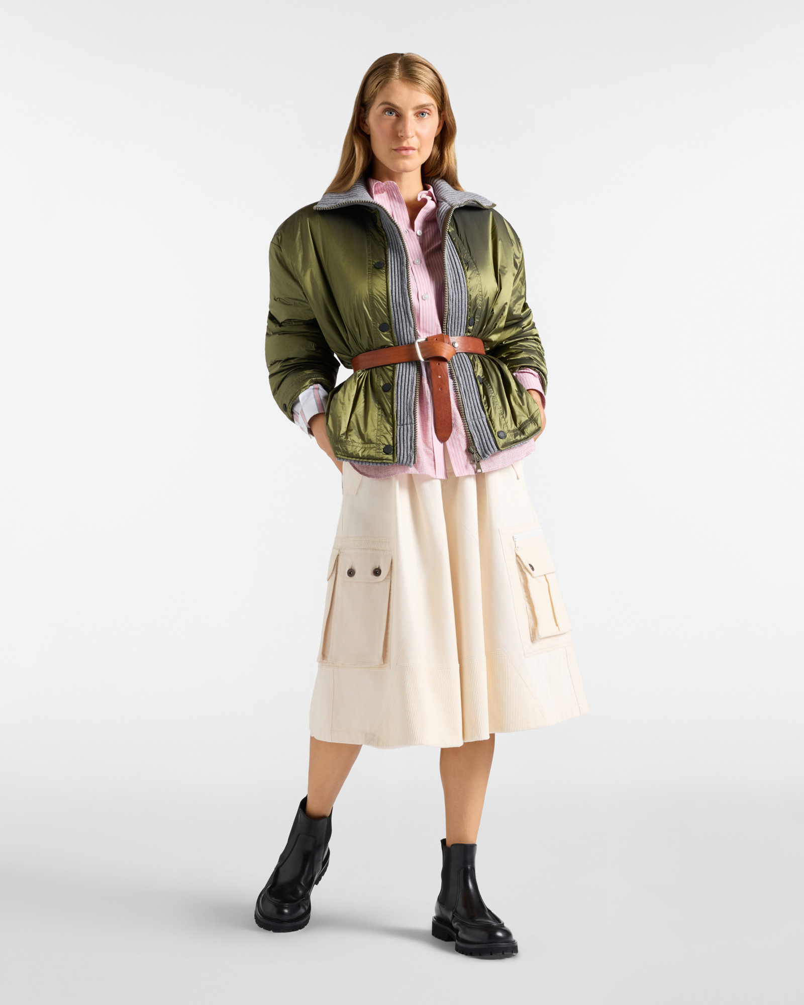 Re-Loved women&rsquo;s jacket with knitted inserts in nylon, Made in Italy, SPORT GREEN, large