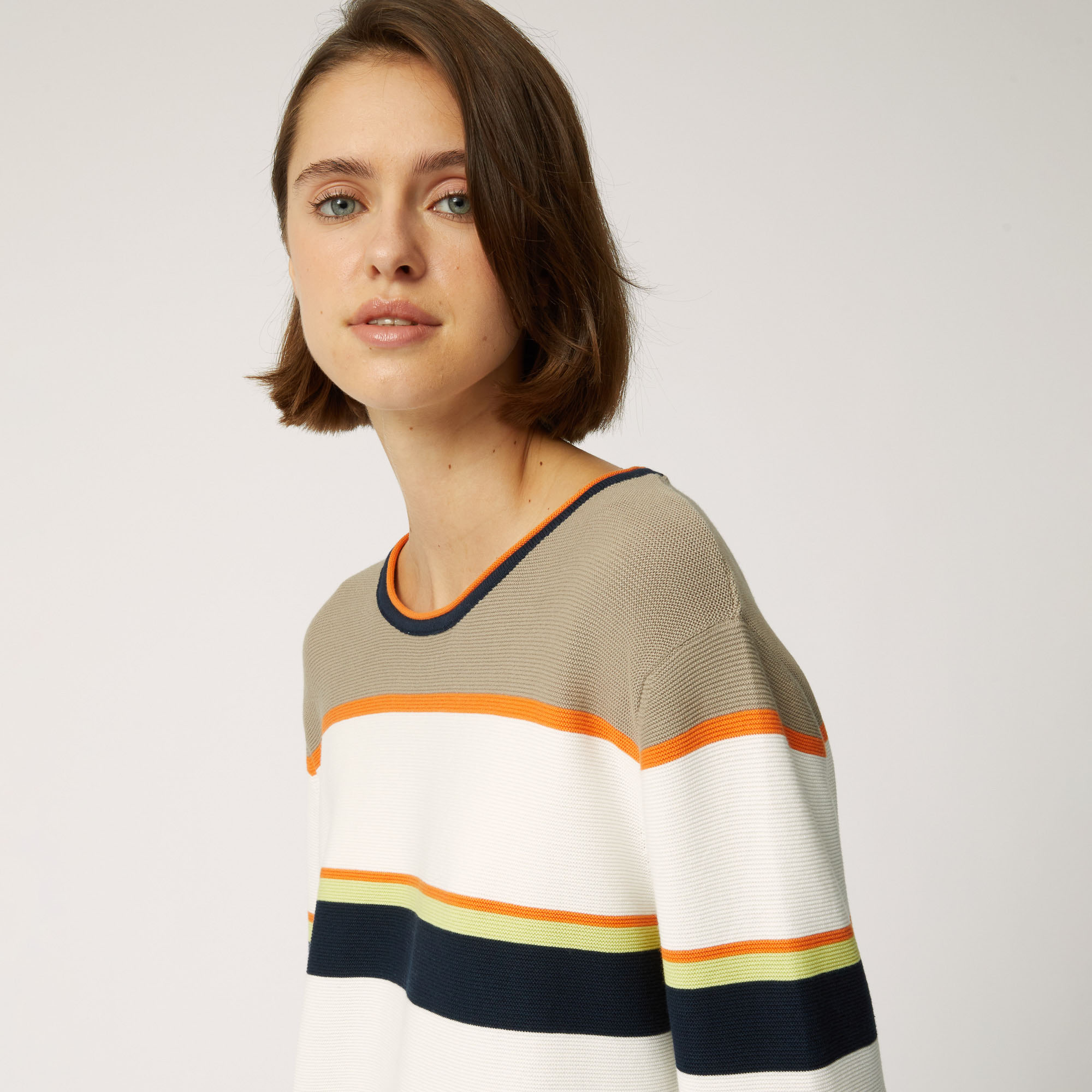 Pullover In Cotone A Righe Elevate Dutility, Blu Navy, large image number 2