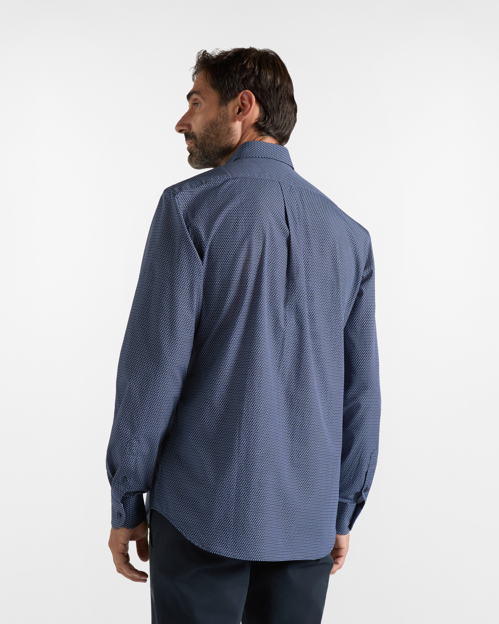 Camicia HBJ Uomo Regular Fit con collo Montecarlo in puro cotone microstampa, BLU SCURO, large