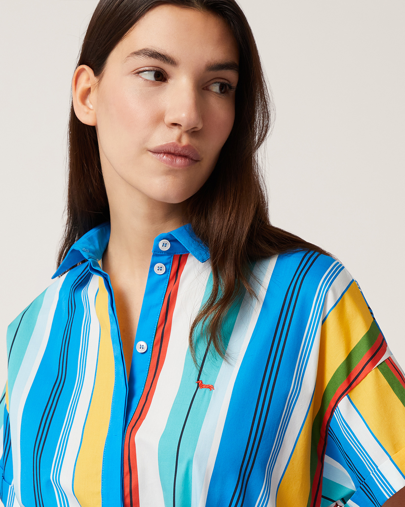 Multicolored Striped Dress With Flounces, Canary Yellow, large image number 2