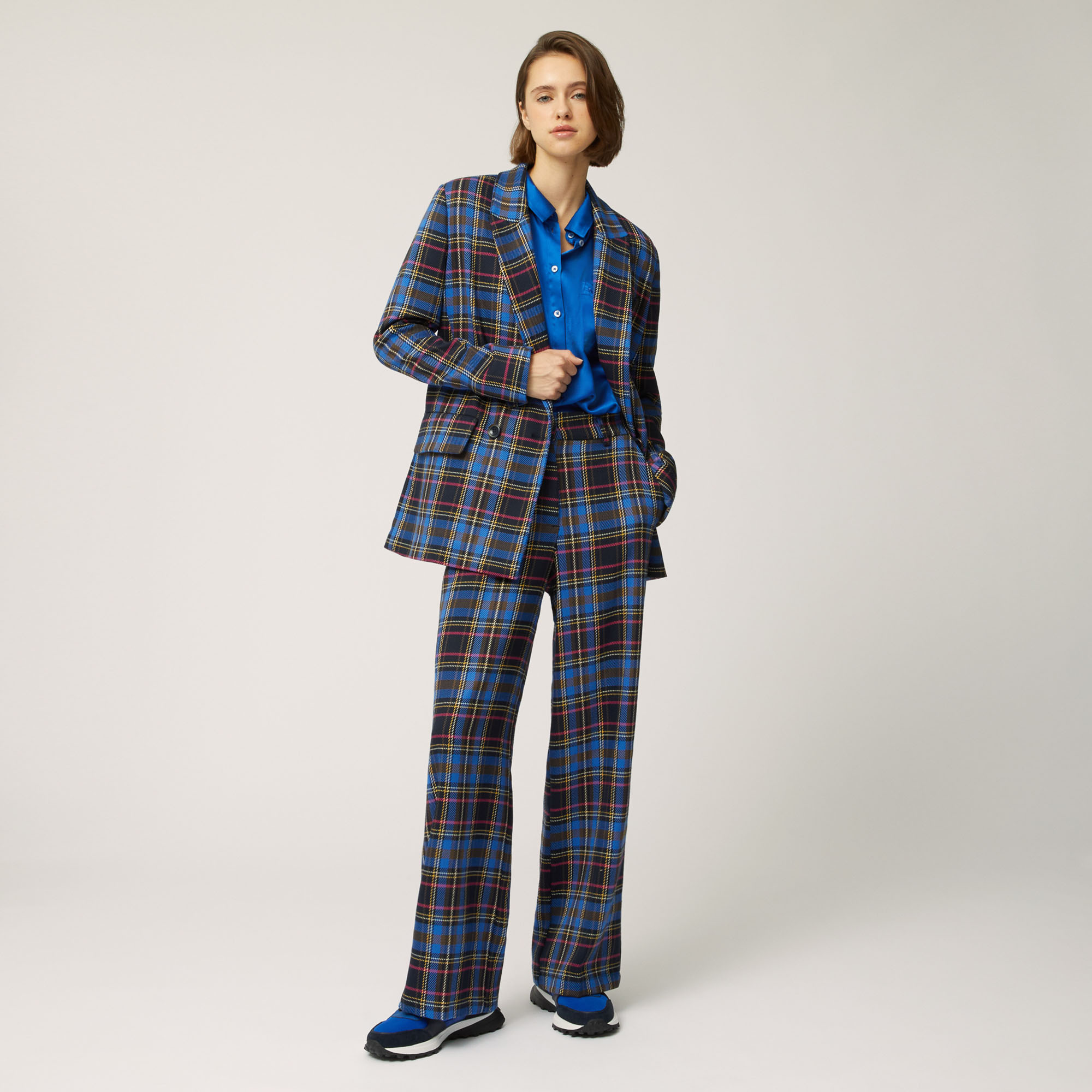 Blazer Doppiopetto Con Fantasia A Quadri, Blu Navy, large image number 3