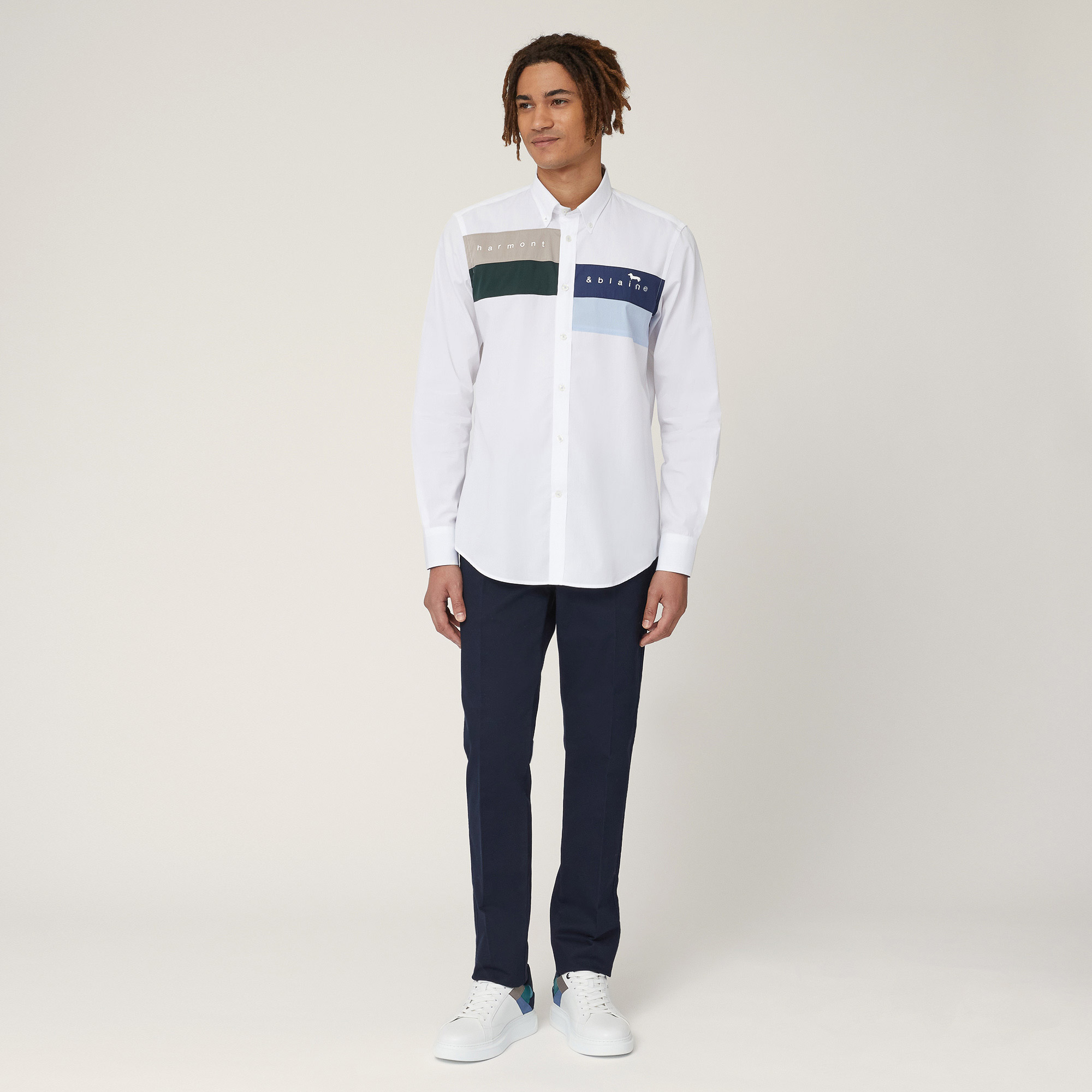 Shirt with Bands and Logo in White Luxury Italian Shirts Harmont Blaine