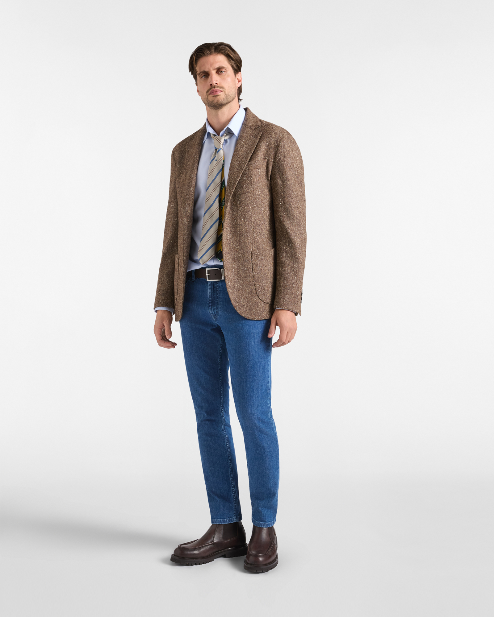 Men&rsquo;s m&eacute;lange-effect wool-blend jacket from the &lsquo;Quality in Colours&rsquo; capsule collection, DARK BROWN, large