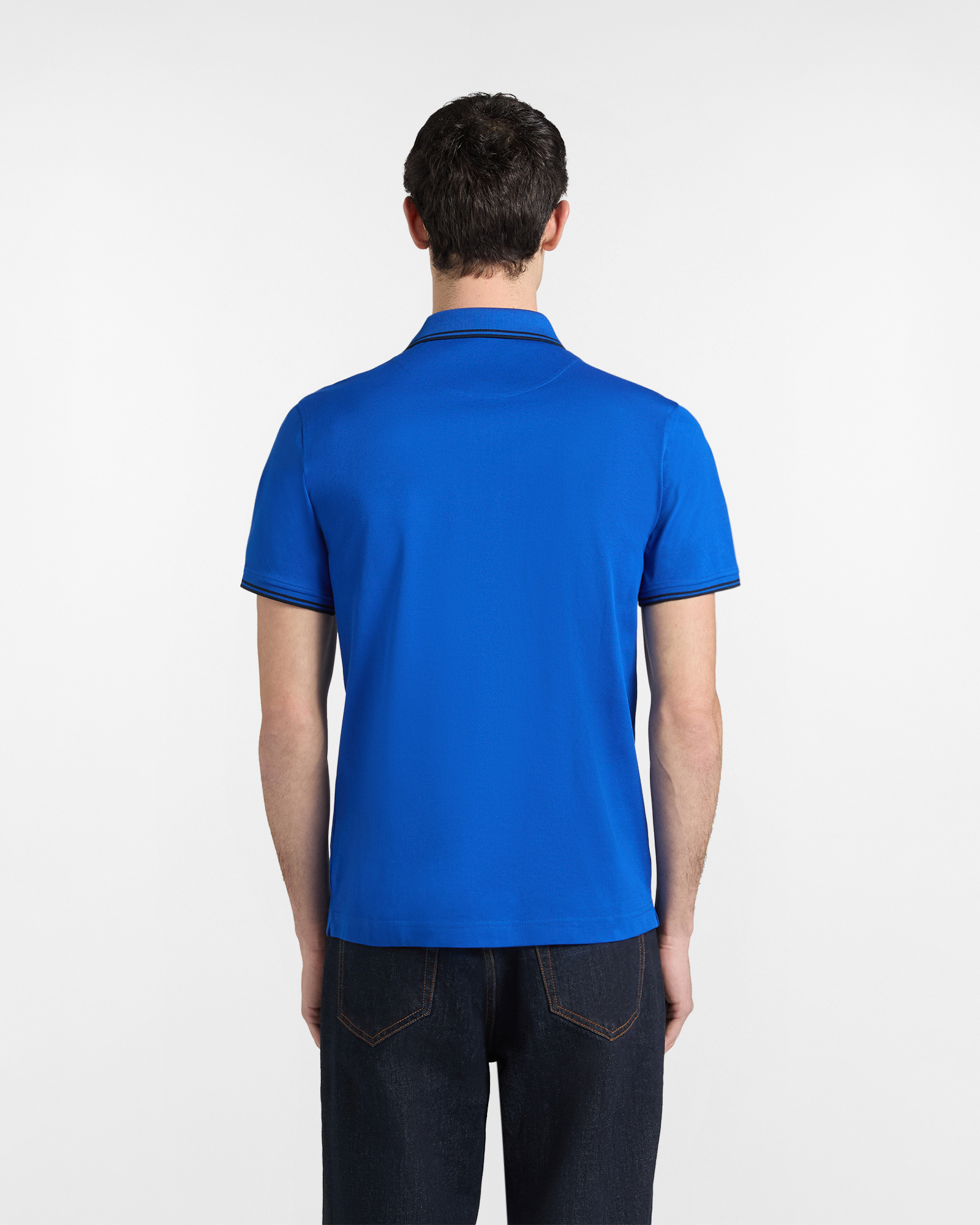 Polo de hombre con detalles de rayas en contraste, Azul, large image number 1