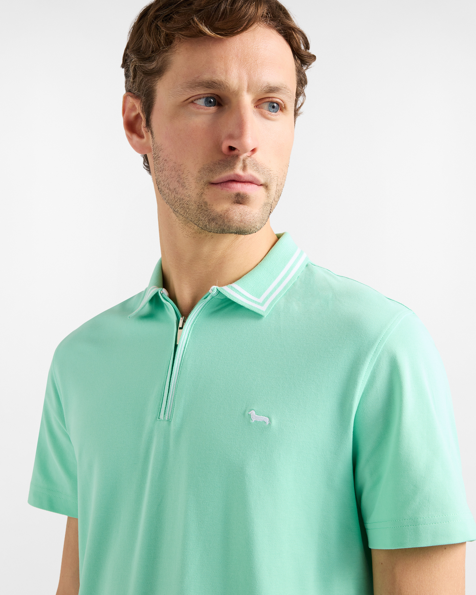 Men's polo shirt with zip in stretch piqu&eacute;, Green, large image number 2