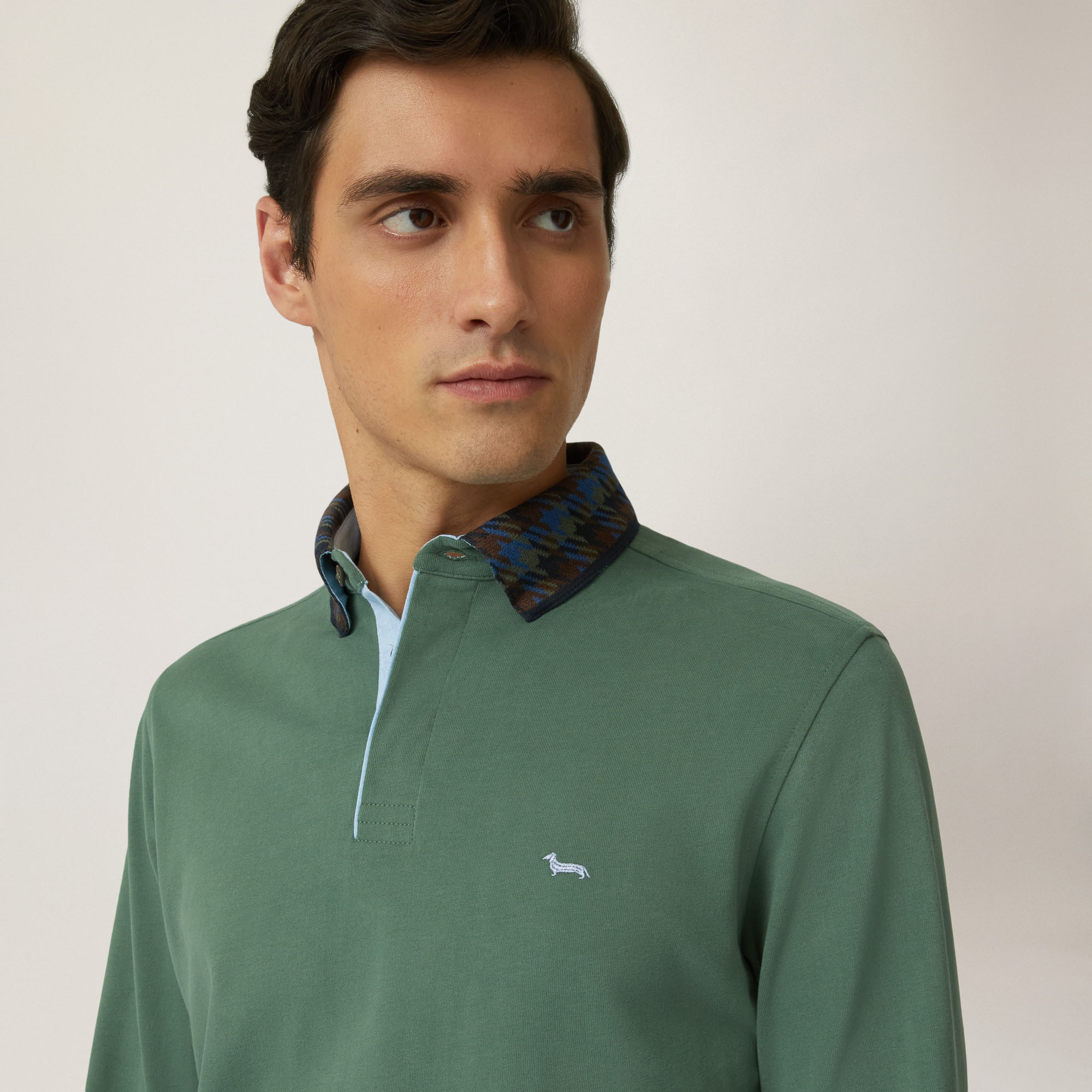 Vietri Long-Sleeved Polo Shirt With Contrasting Collar, Green, large