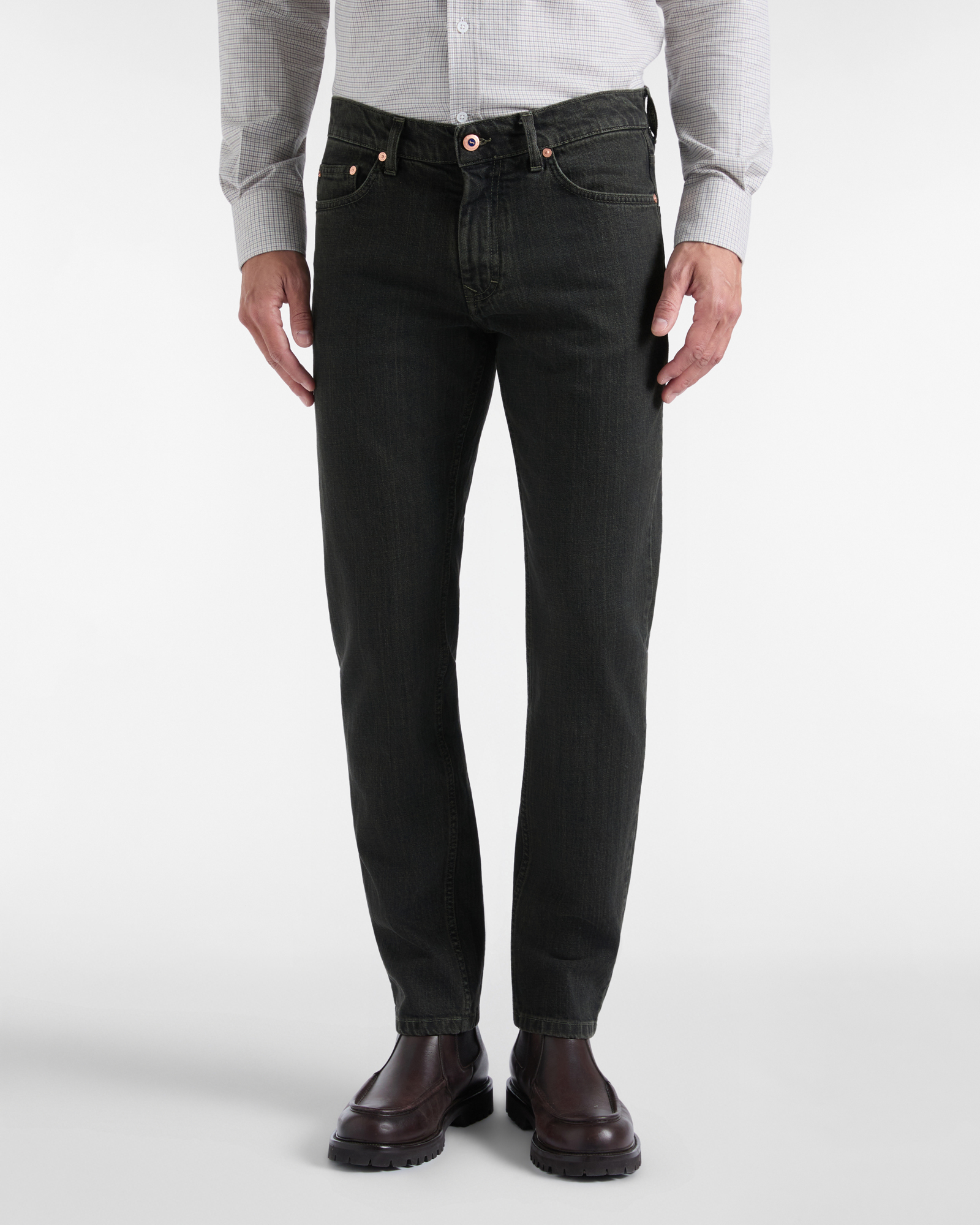 Men&rsquo;s 5-pocket stretch cotton denim jeans in green