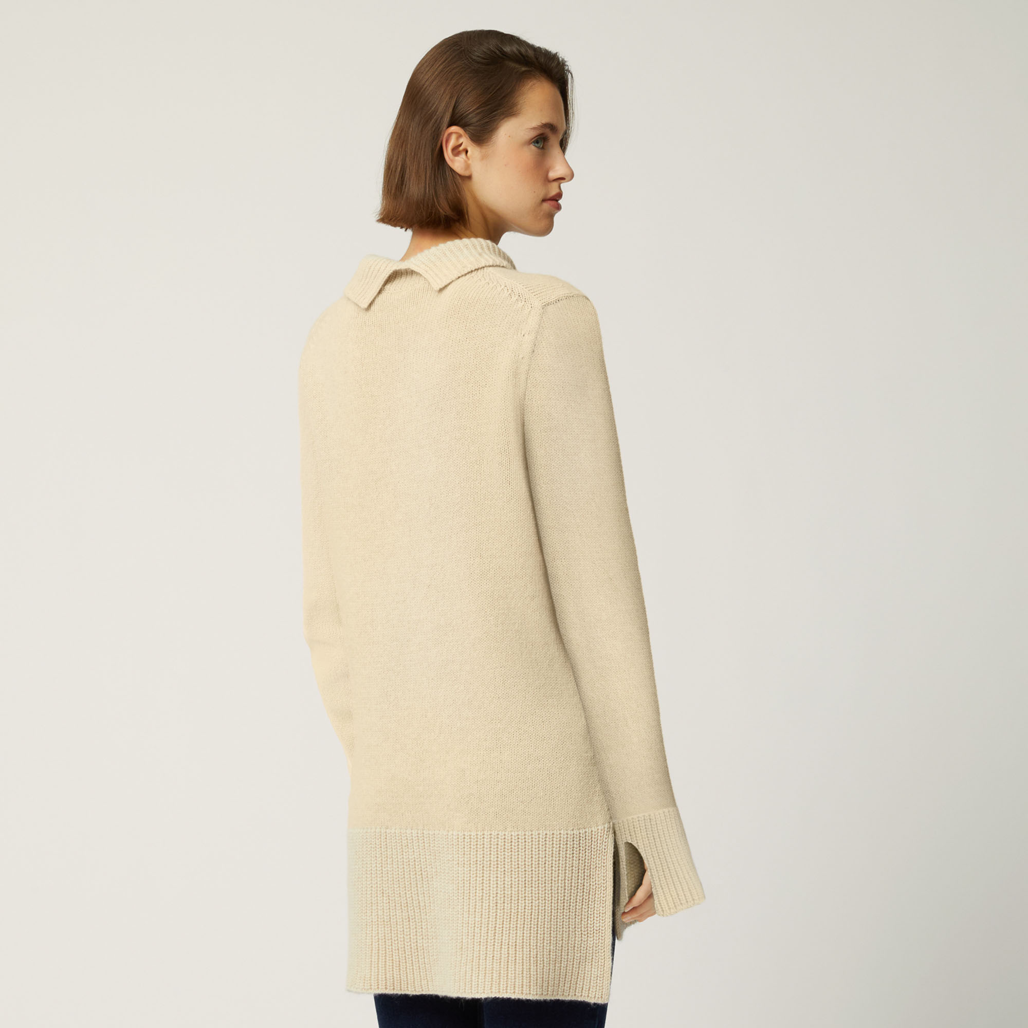 Color Block Cashmere Long Turtleneck, White, large image number 1