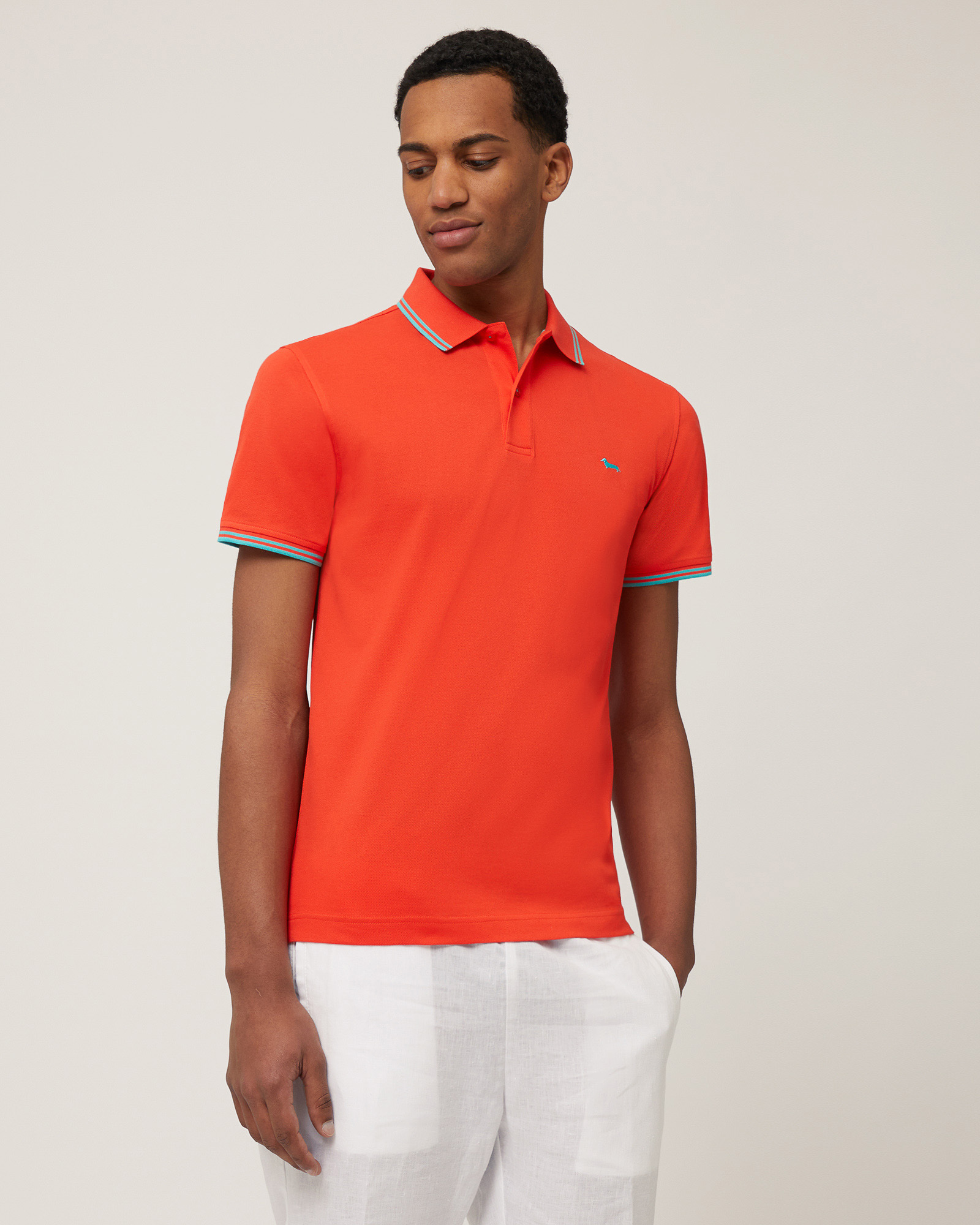 Polo with Striped Details, Orange, large