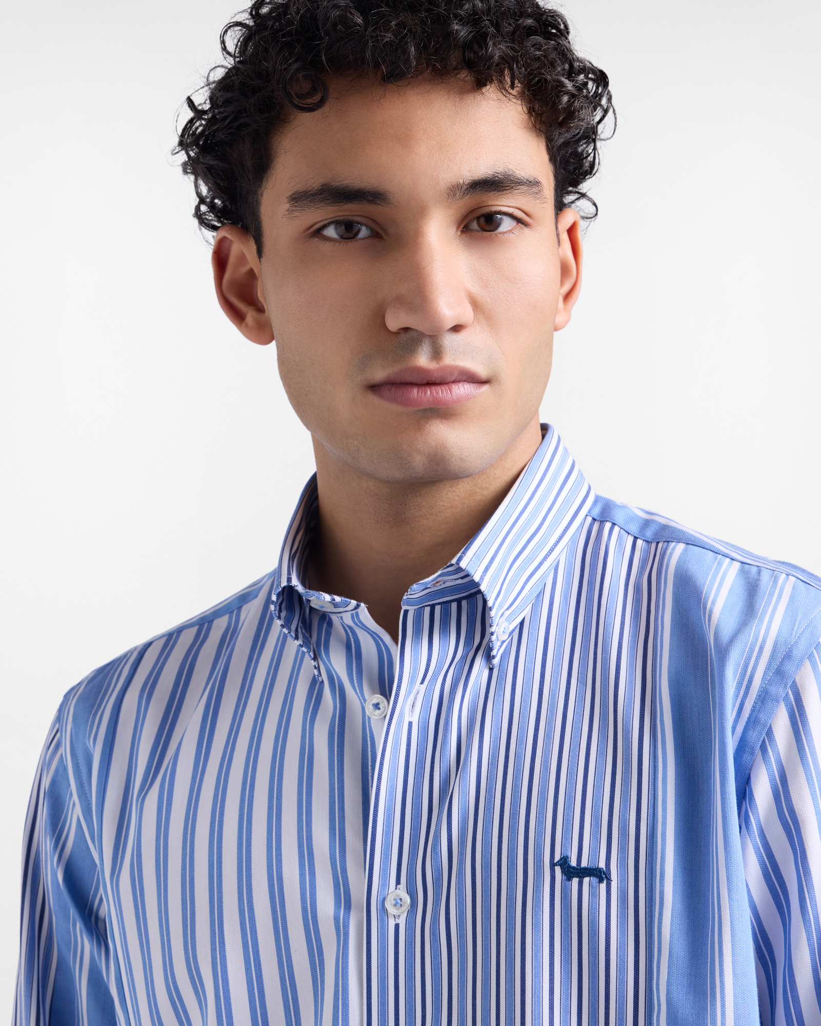 Men's striped patchwork shirt, Celeste, large image number 1