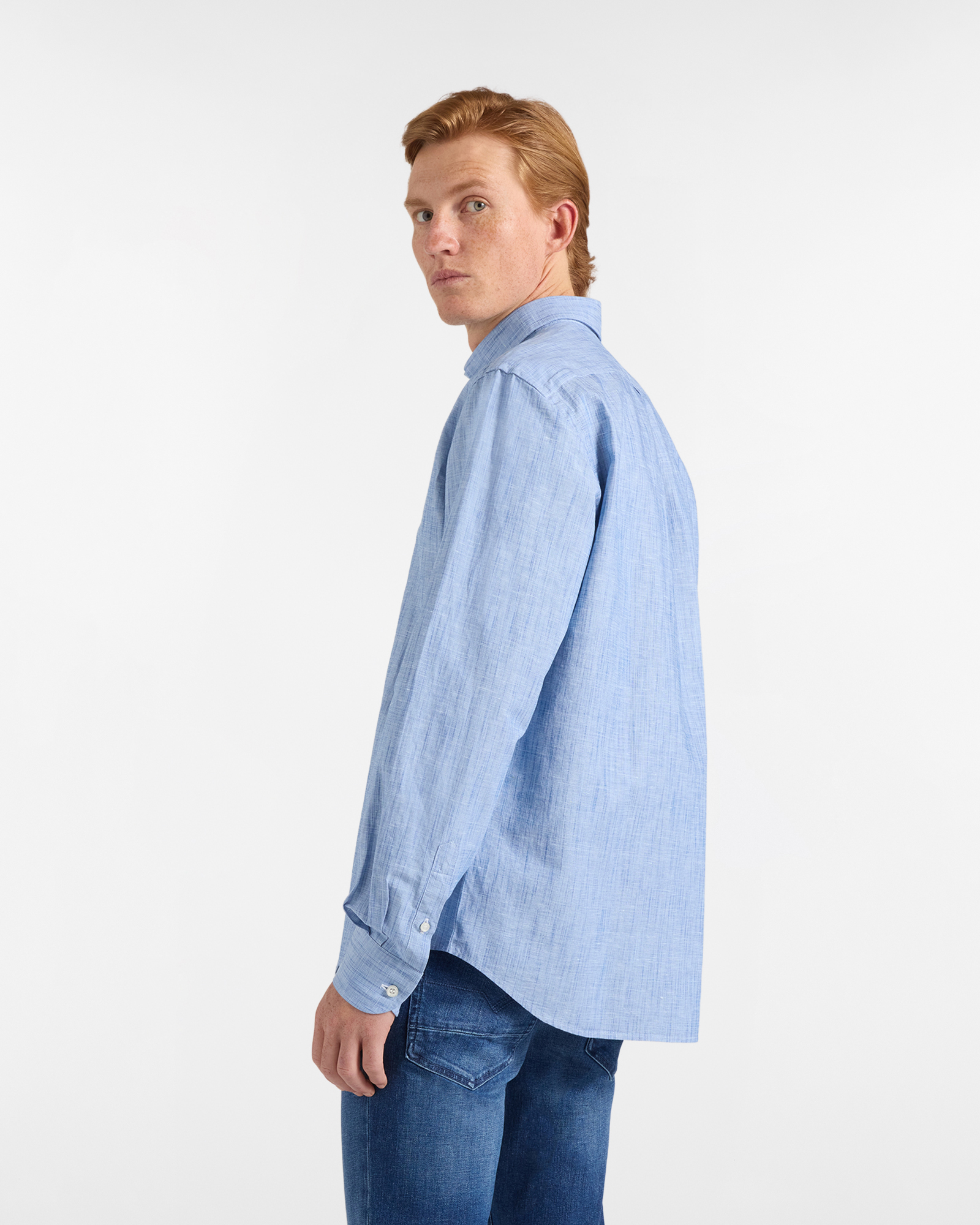 Camicia Uomo Misto Lino Regular Fit, Blu chiaro, large image number 1