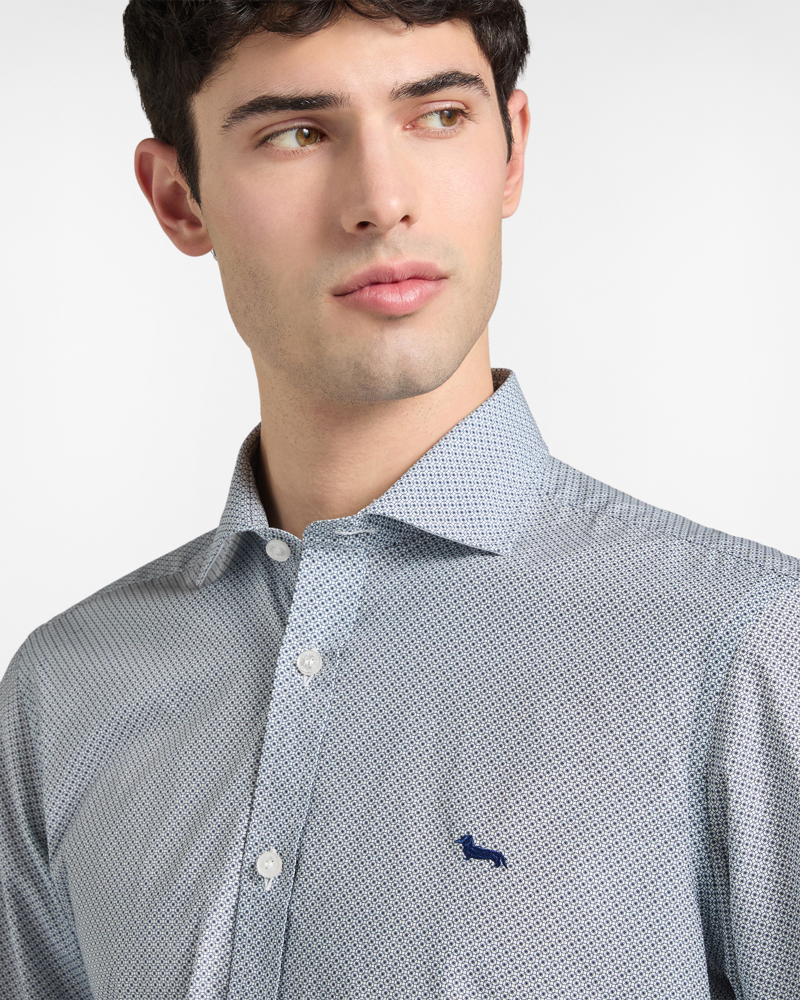 Narrow-fit micro print shirt, Navy Blue, large image number 2