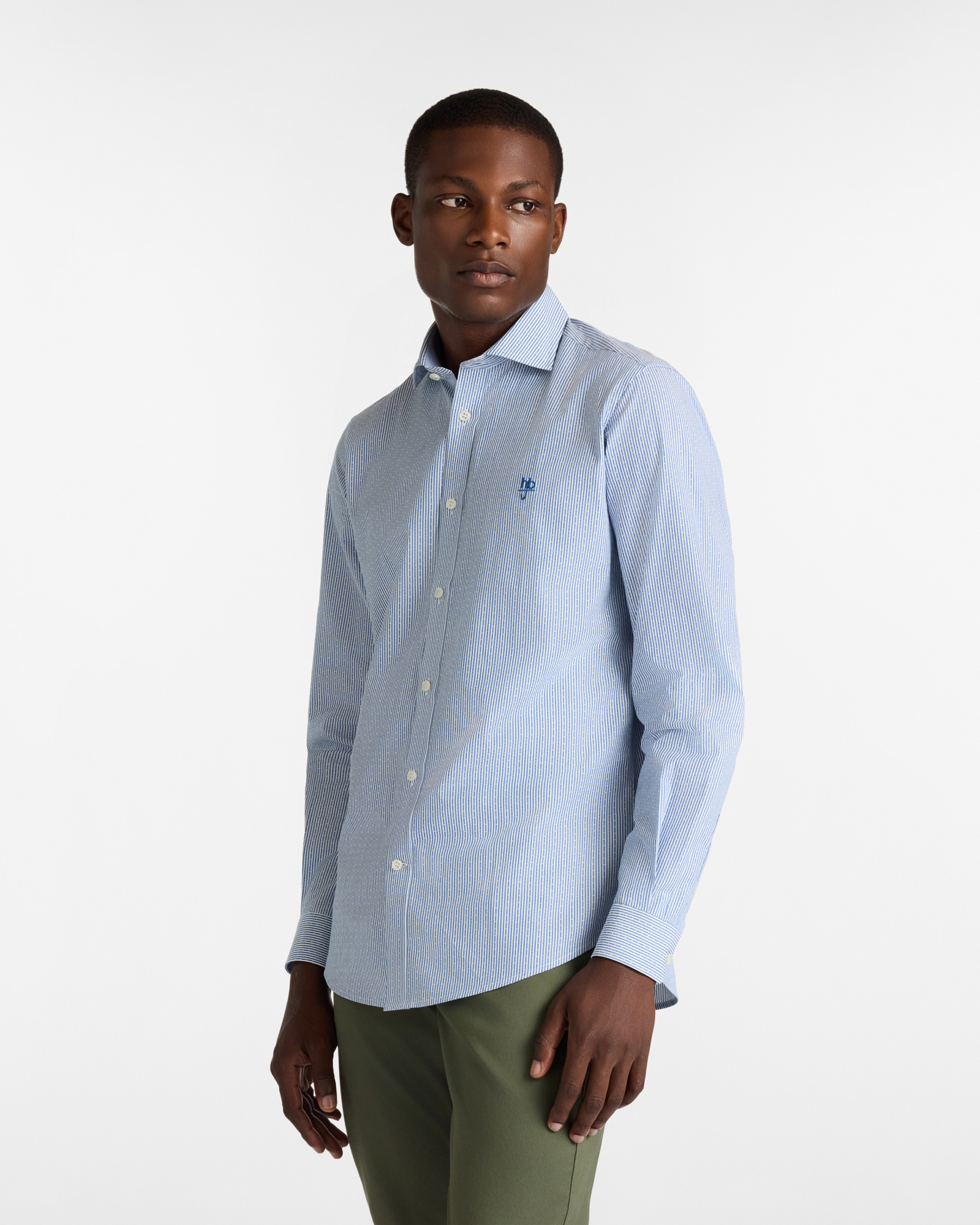 Camicia a Righe in Cotone con Collo alla Francese