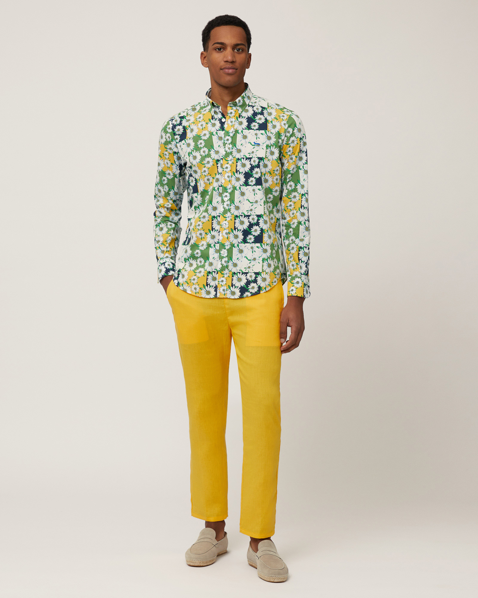 Linen Pants with Daisies, Canary Yellow, large image number 3
