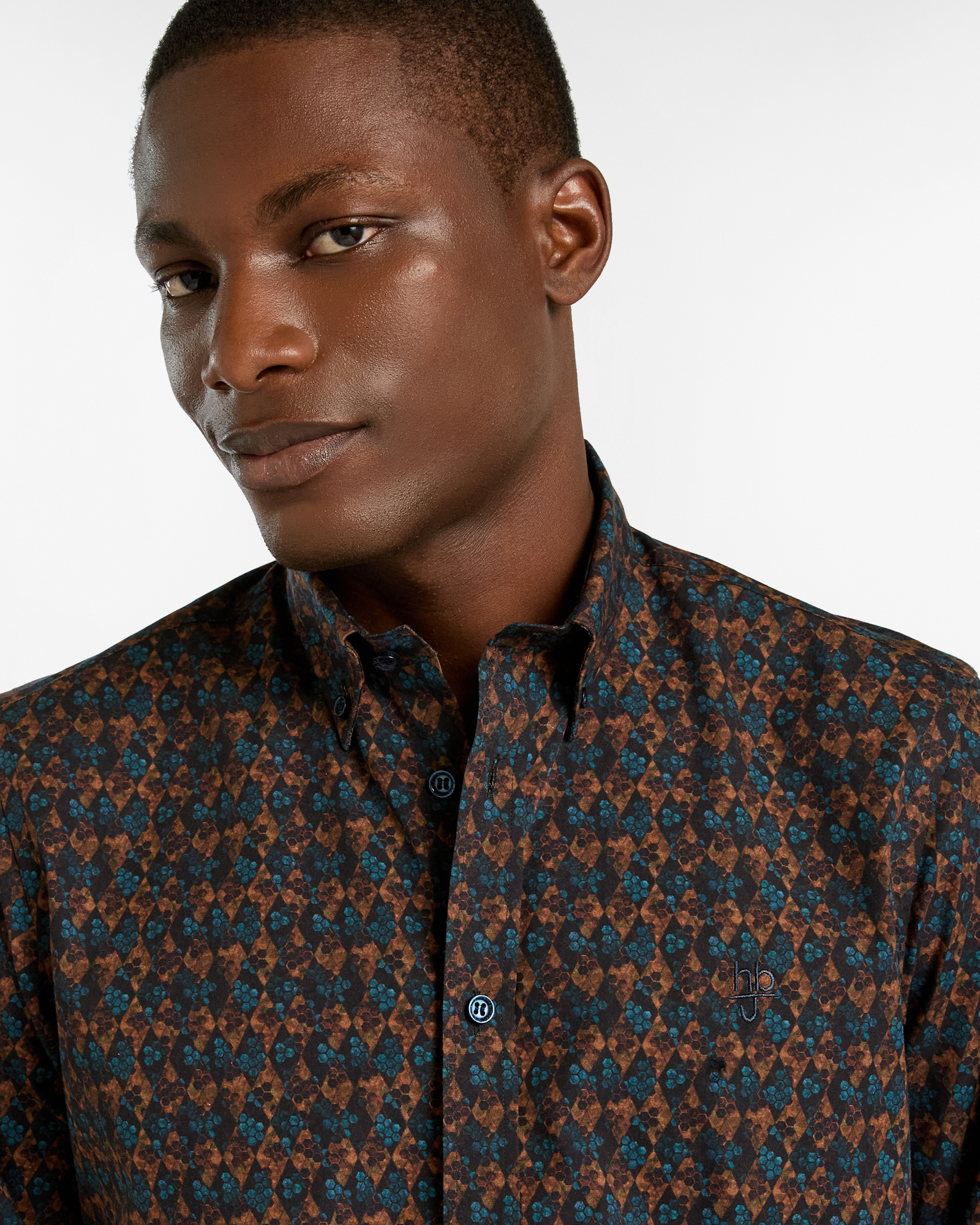 Cotton Shirt with Geometric Pattern, Brown, large image number 2