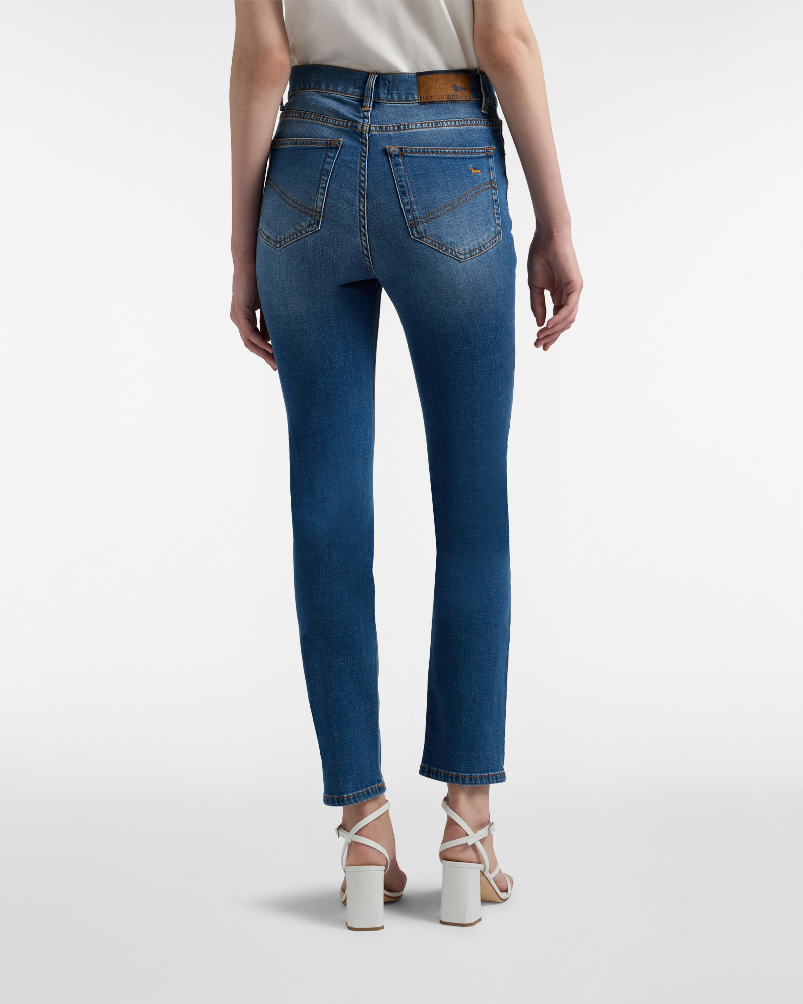  Harmont&blaine Harmont&blaine - Pantalones De 5 Bolsillo Para Mujer De Corte Entallado En Denim, Mujer, Azul Vaquero, Tamaño: 36 