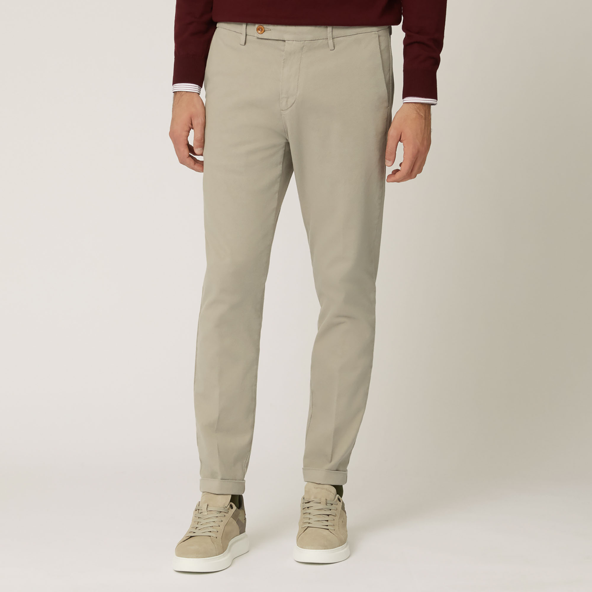 Pantalone In Cotone Stretch, Beige, large image number 0