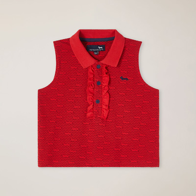Cropped polo shirt with micro pattern print, Red, large image number 0