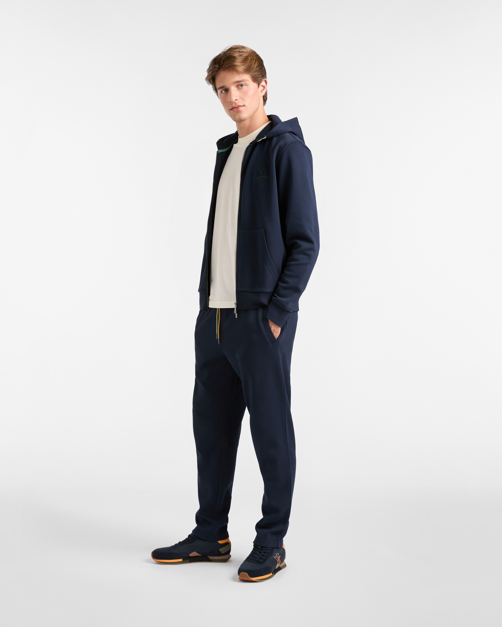 Full-Zip Hoodie in Brushed Piquet, Dark Blue, large image number 3