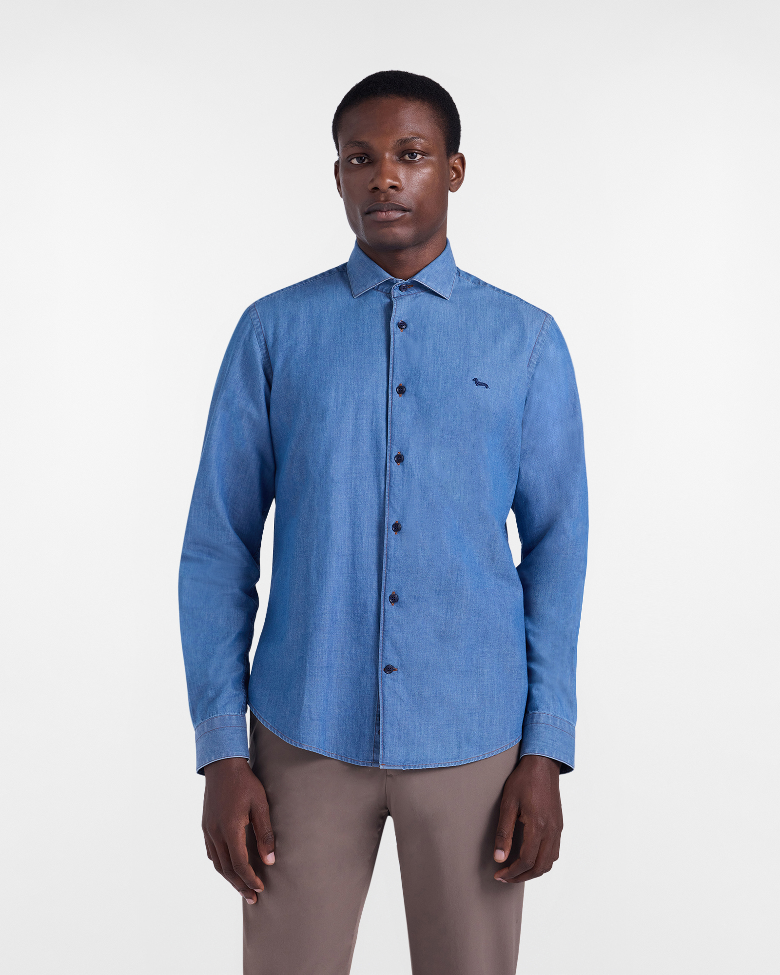 Camicia in denim narrow fit, Blu Denim, large image number 0