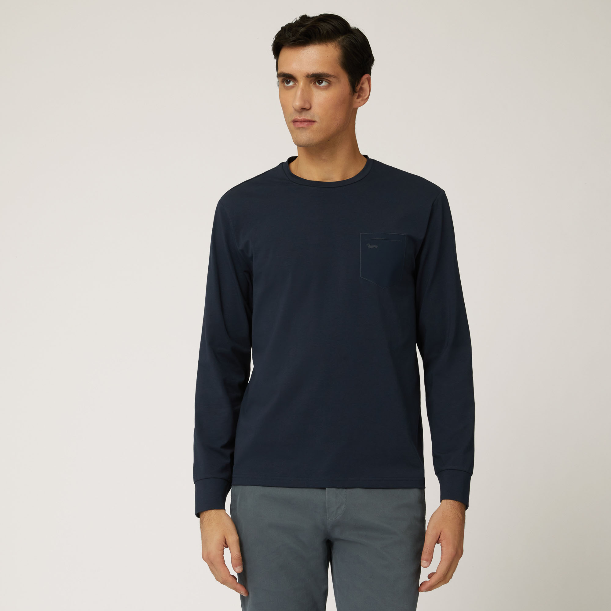 T-Shirt A Maniche Lunghe Con Taschino, Blu Navy, large image number 0