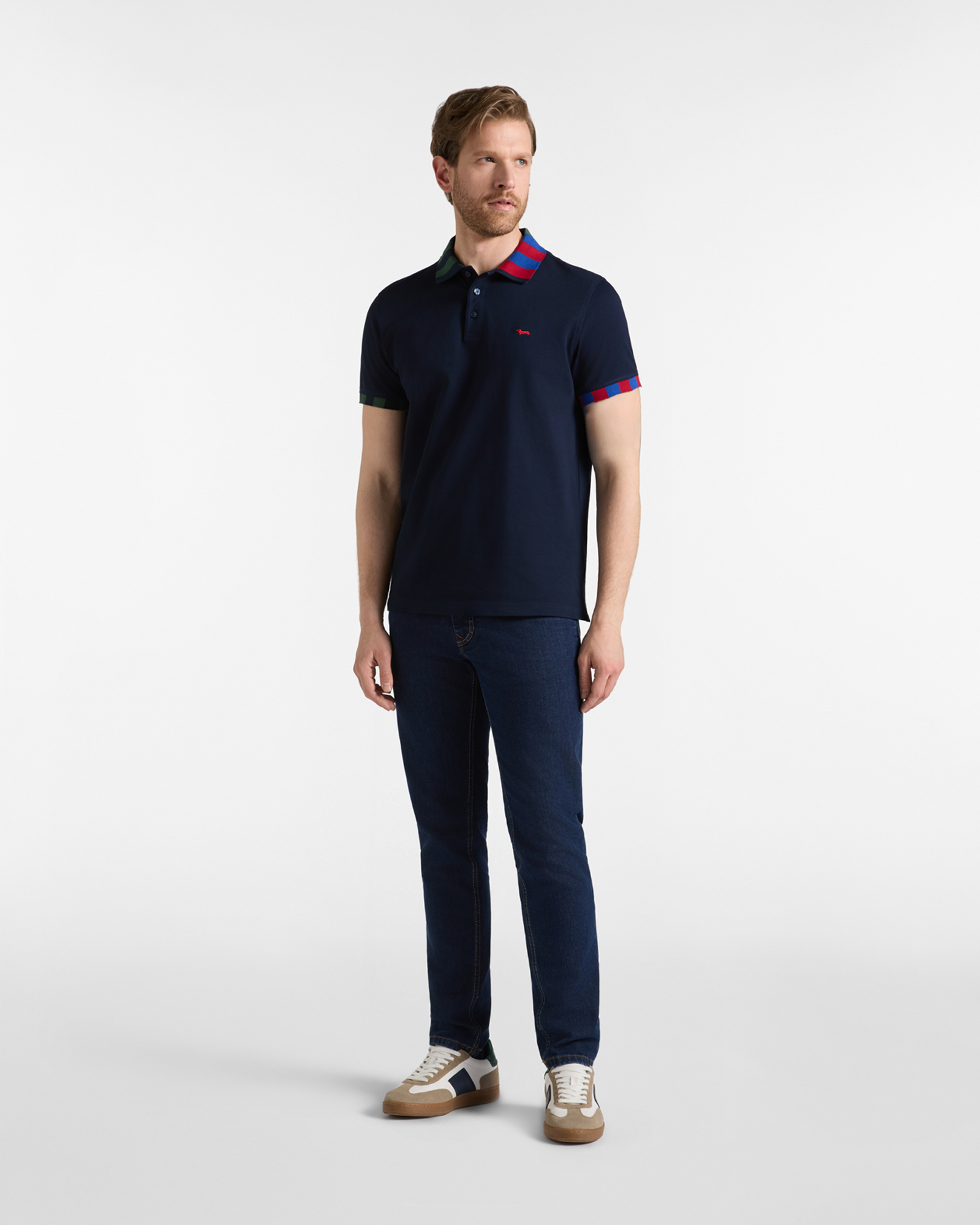 MERCERIZED PIQU&Eacute; POLO SHIRT WITH CONTRAST COLLAR AND HEM, NAVY BLUE, large image number 3