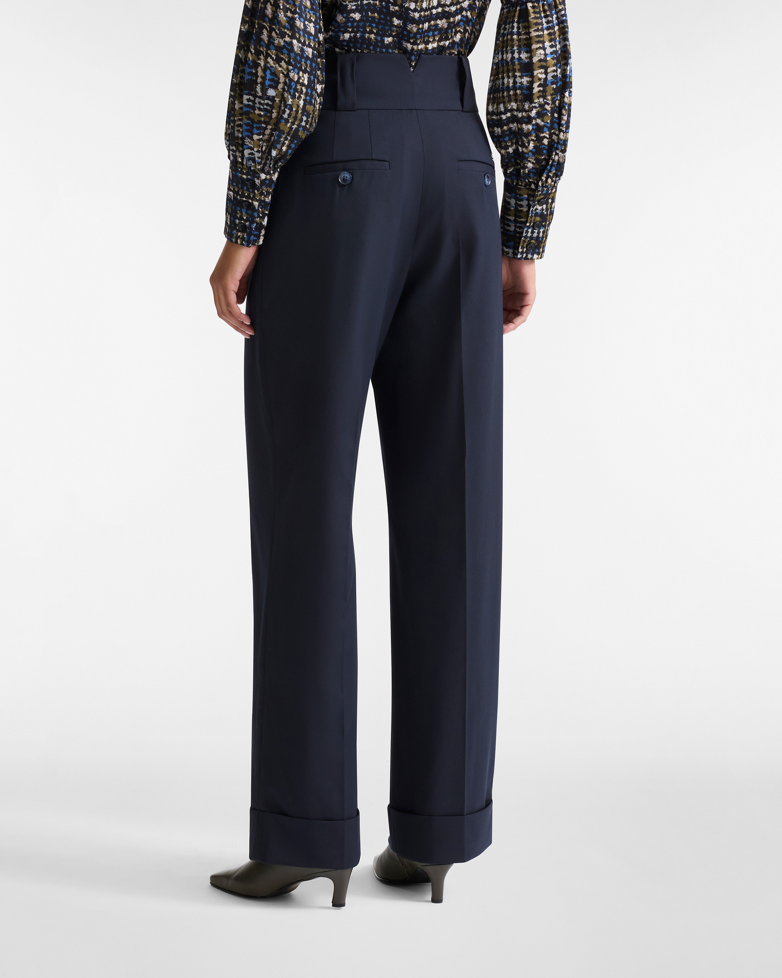 Fluid High-Waisted Trousers, Navy Blue, large image number 1